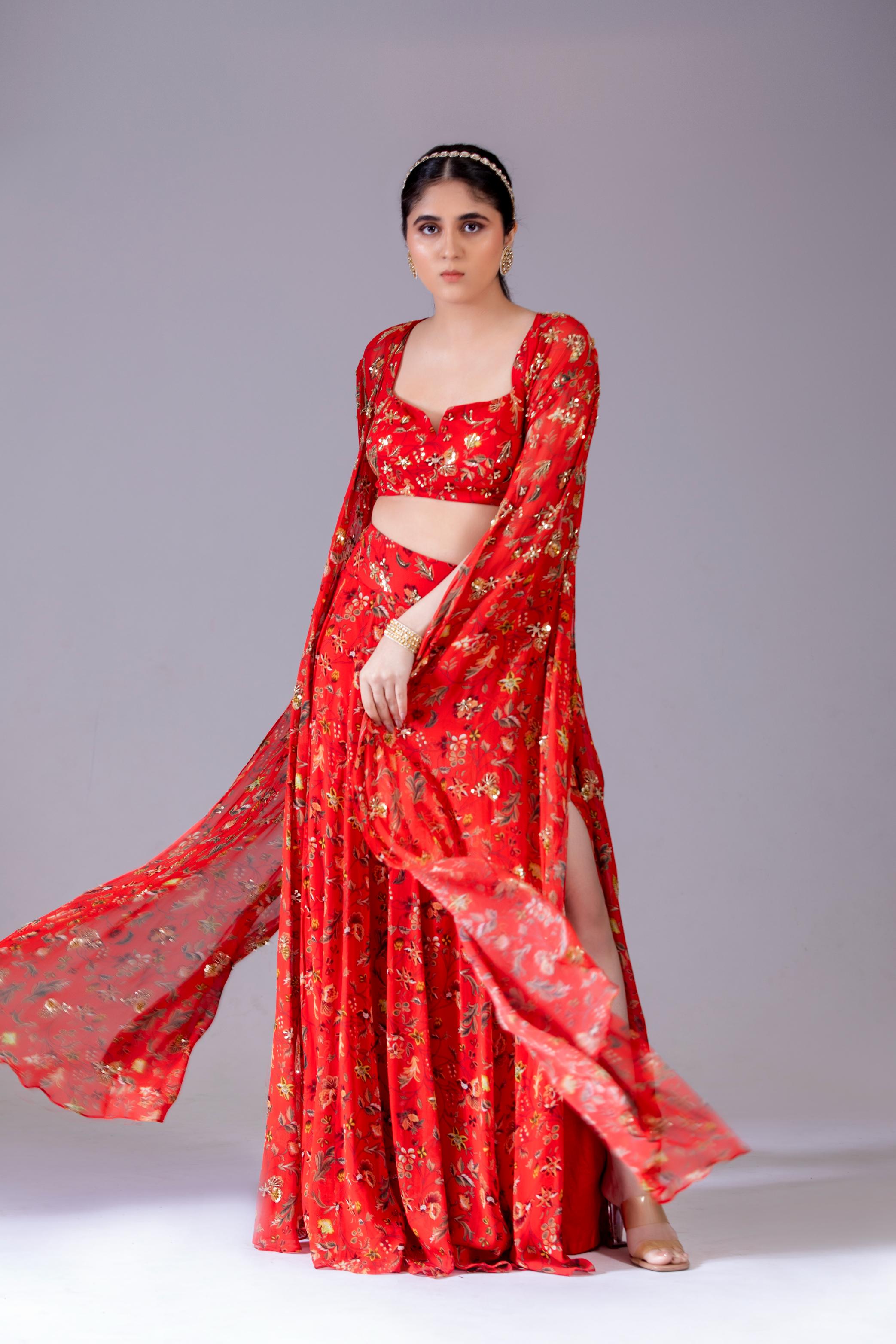 Red Lehenga Cape Set