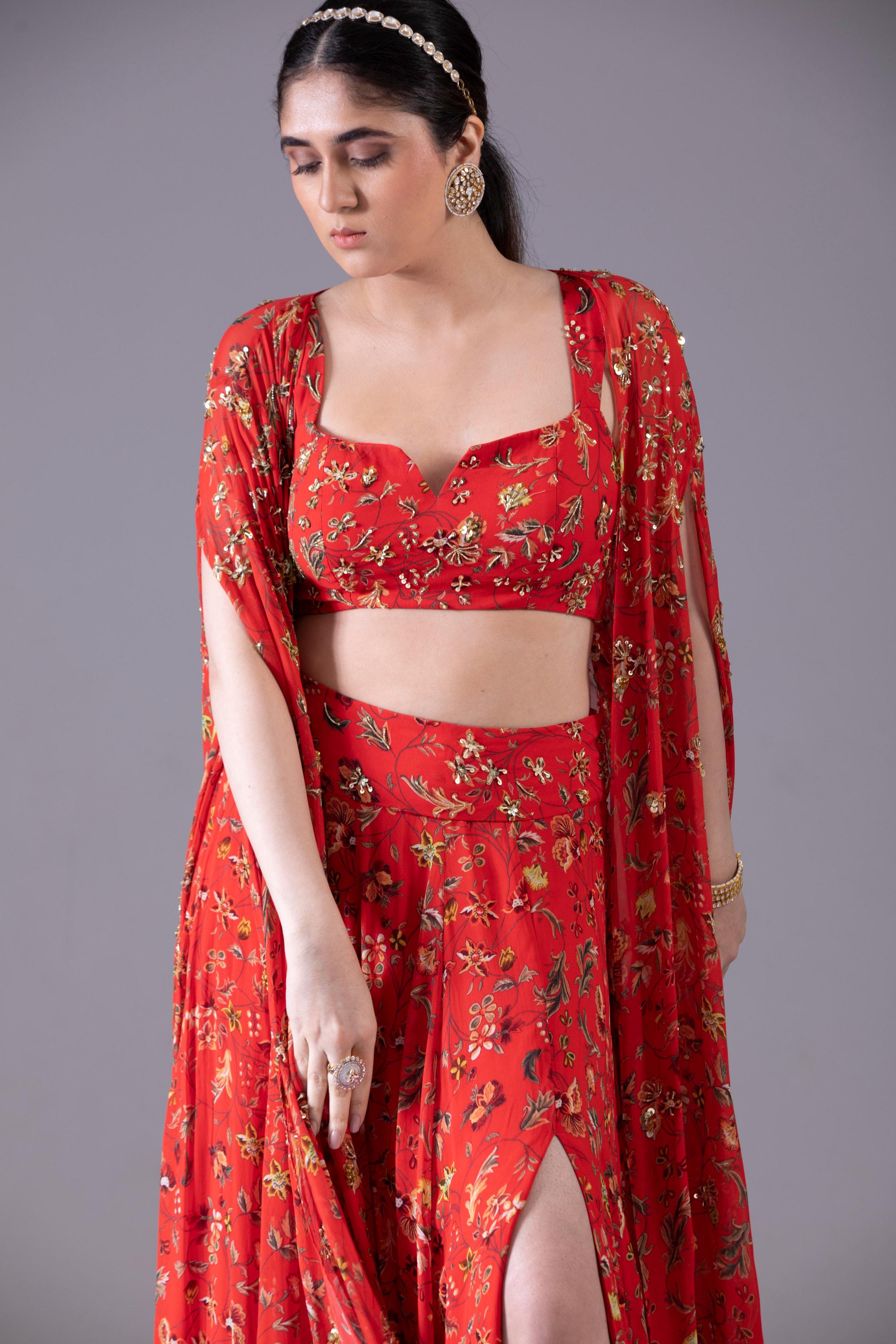 Red Lehenga Cape Set