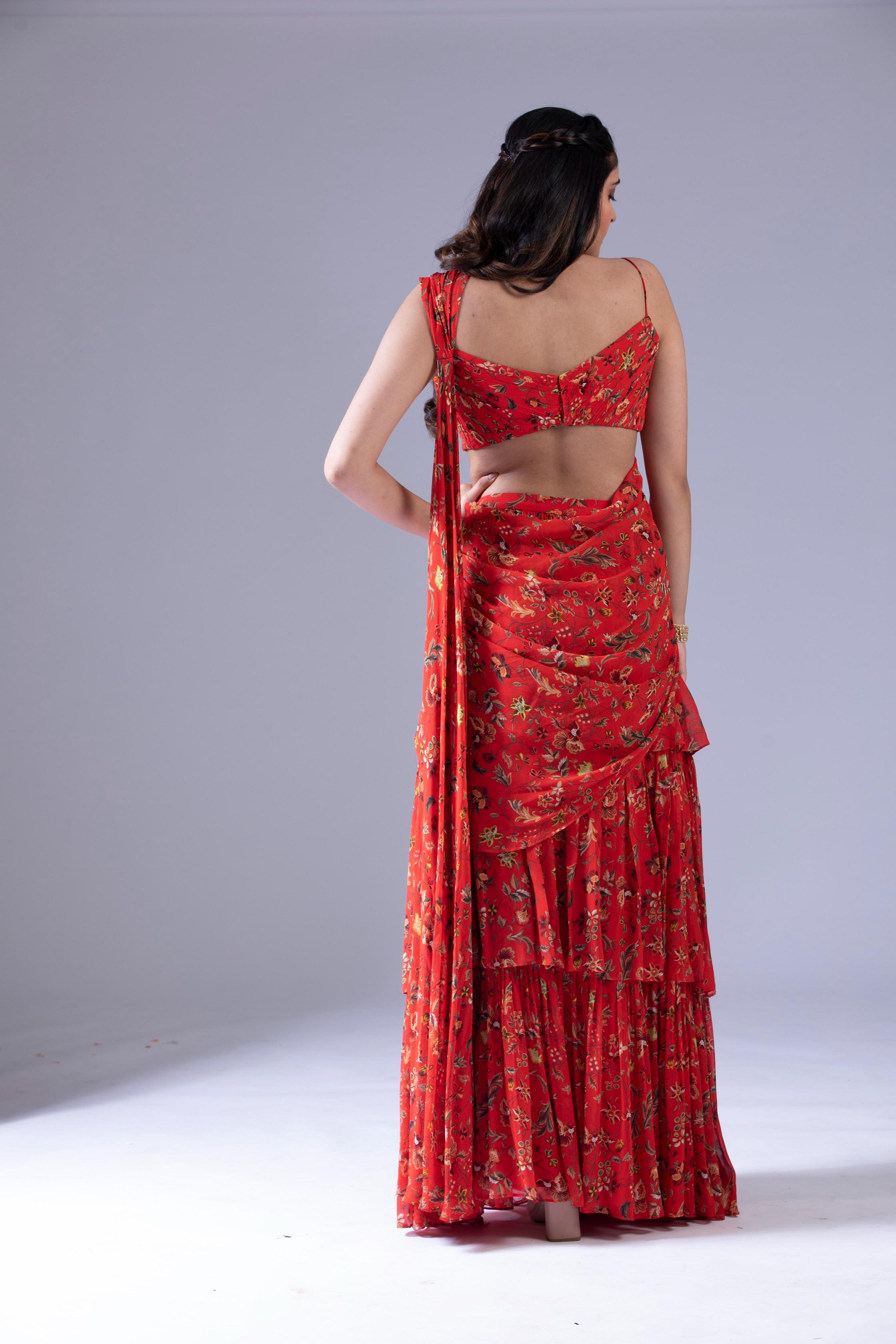 Red Skirt Saree Set