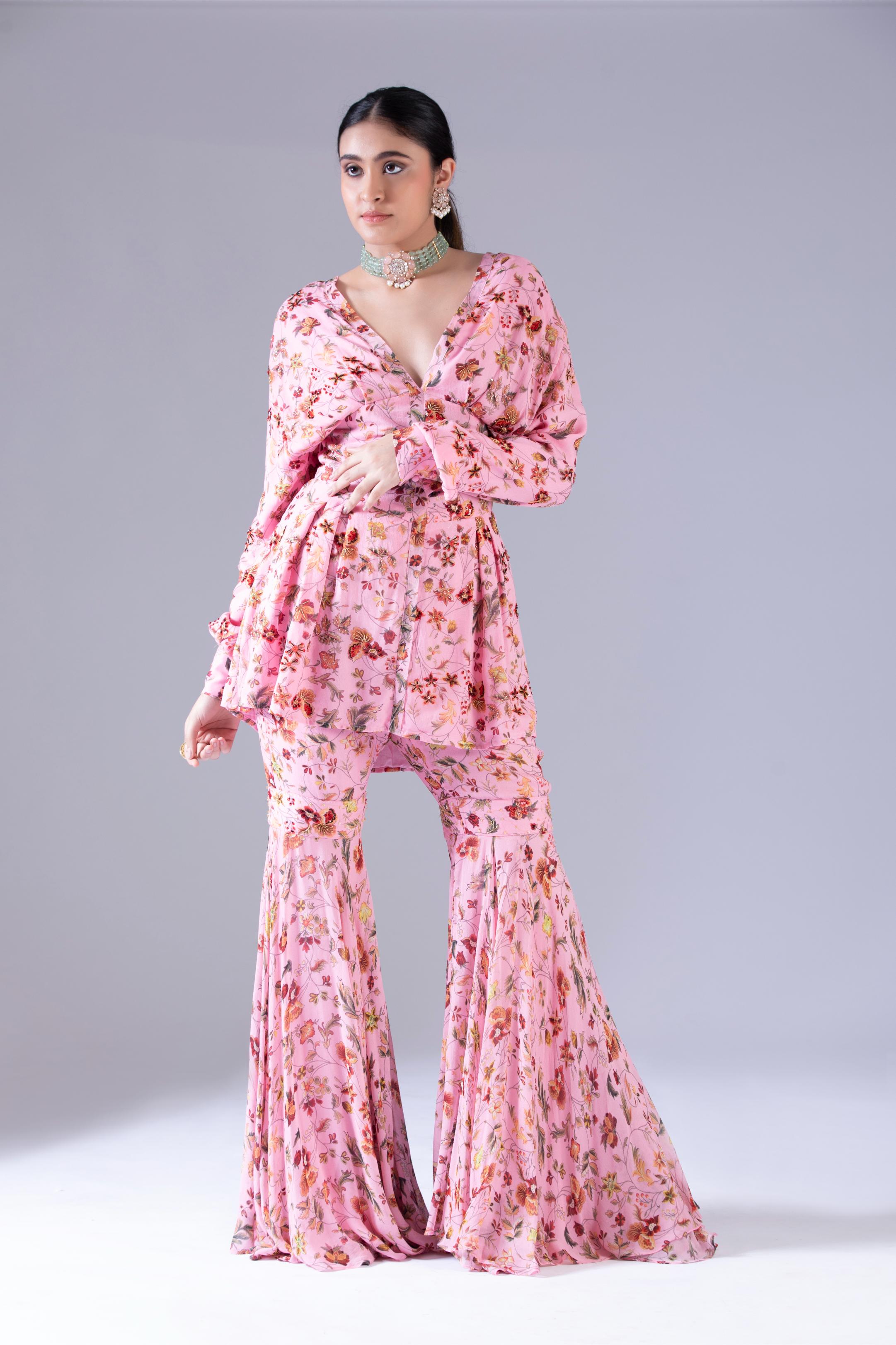 Blush Pink Gharara Kurti Set