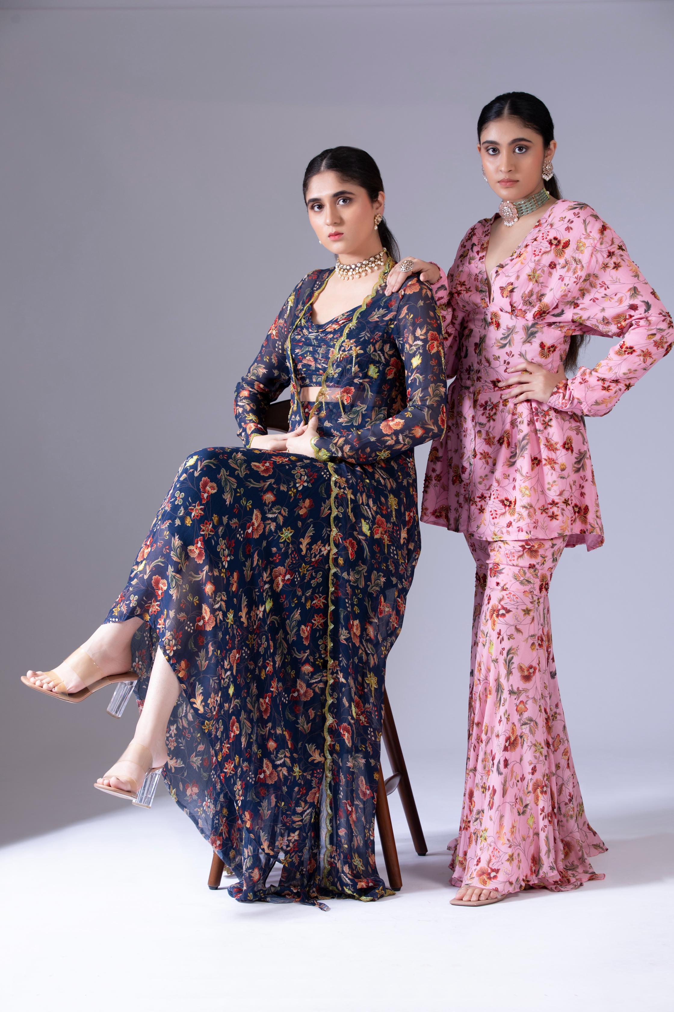 Navy Blue Dhoti Jacket Set