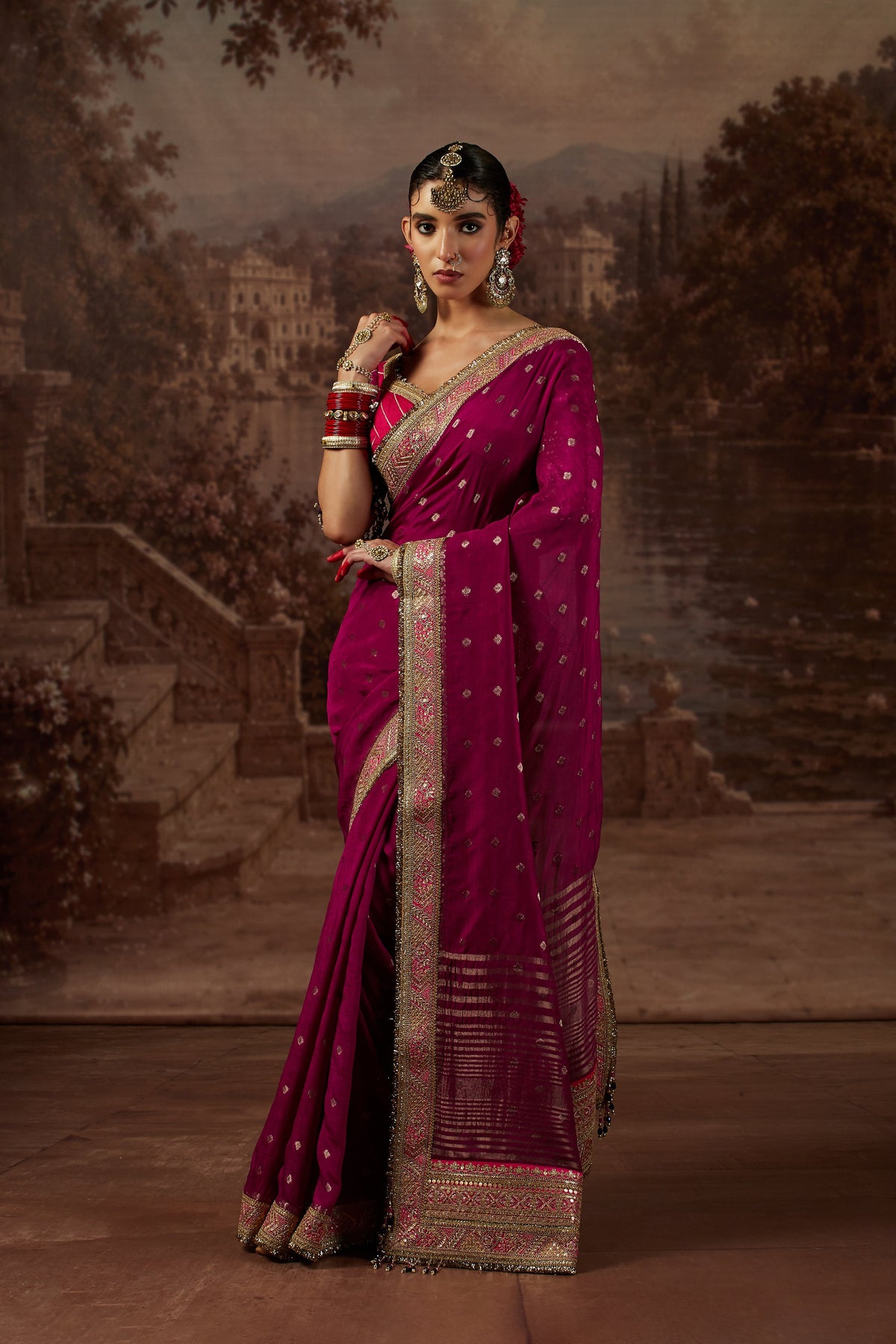 Purple Saree with Rani Blouse
