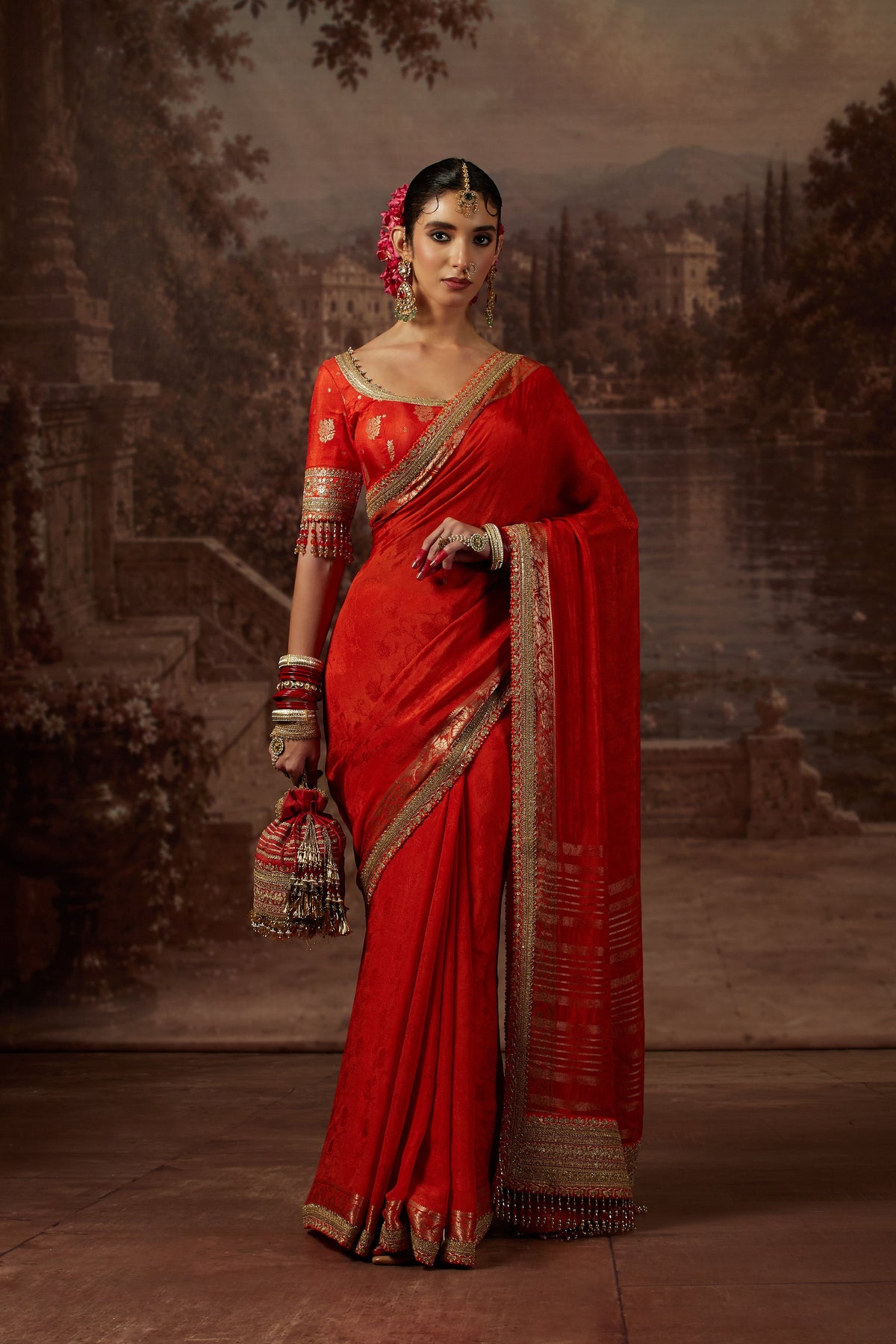 Orange Saree with Orange Blouse