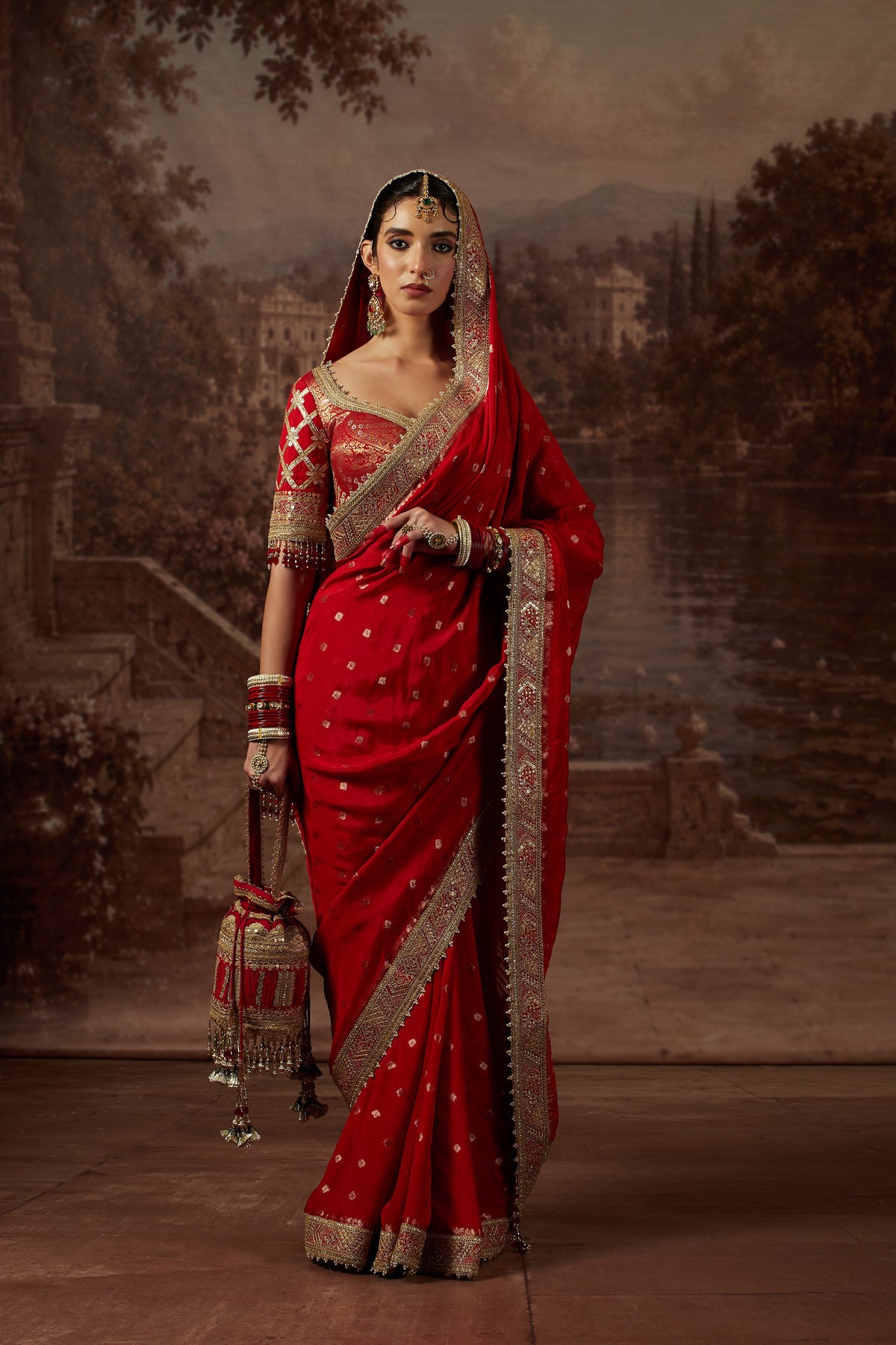 Red Saree with Red Blouse