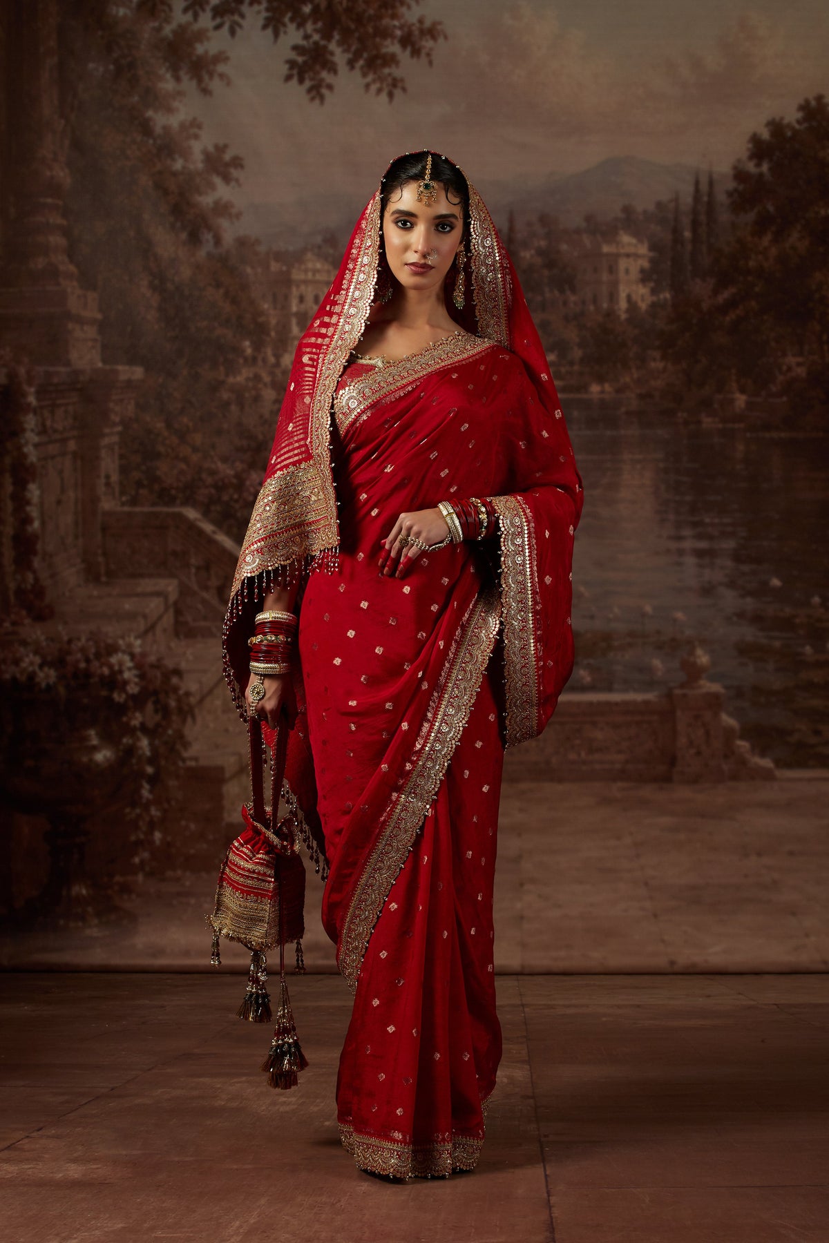 Red Saree with Red Blouse