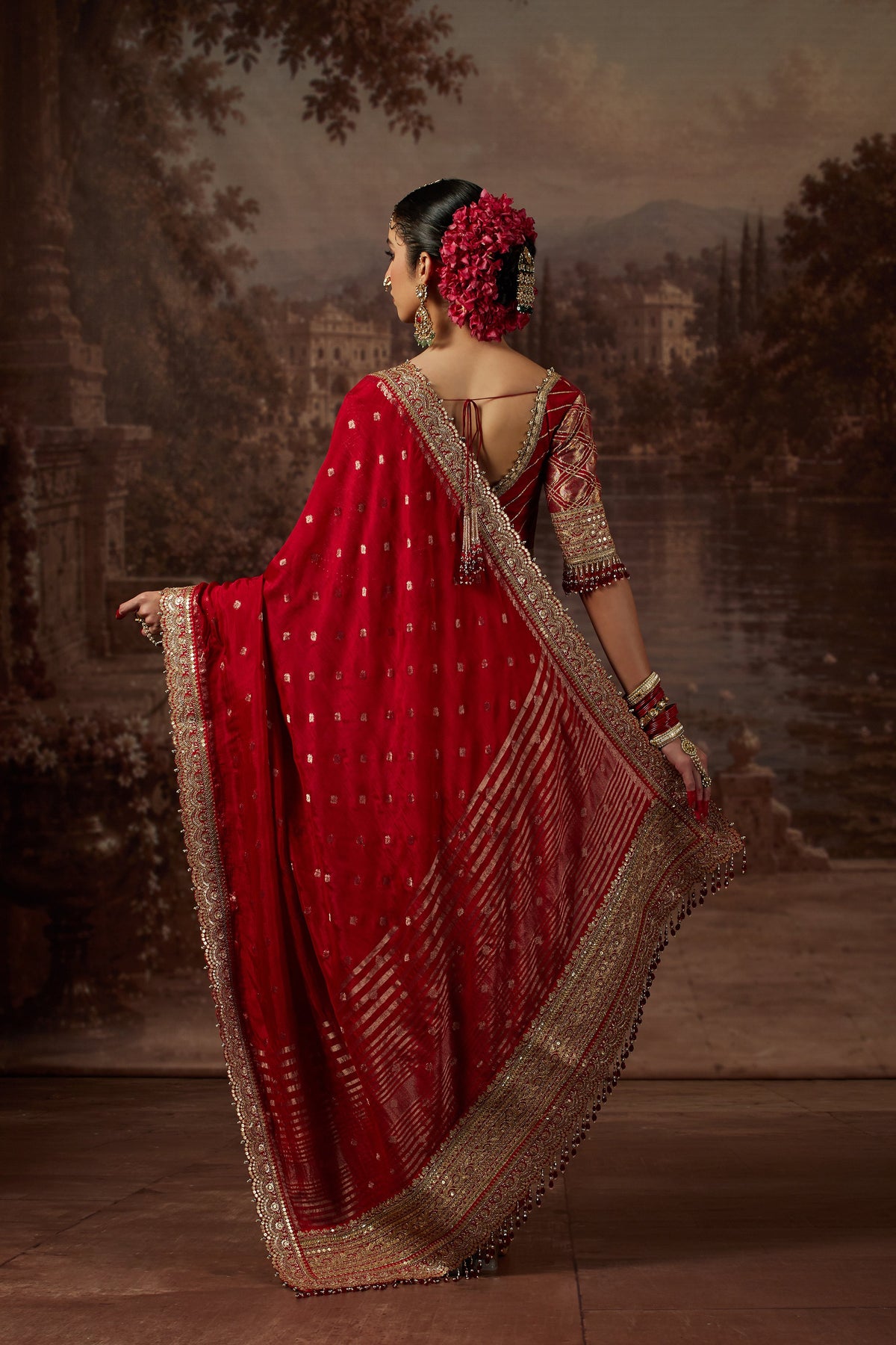 Red Saree with Red Blouse