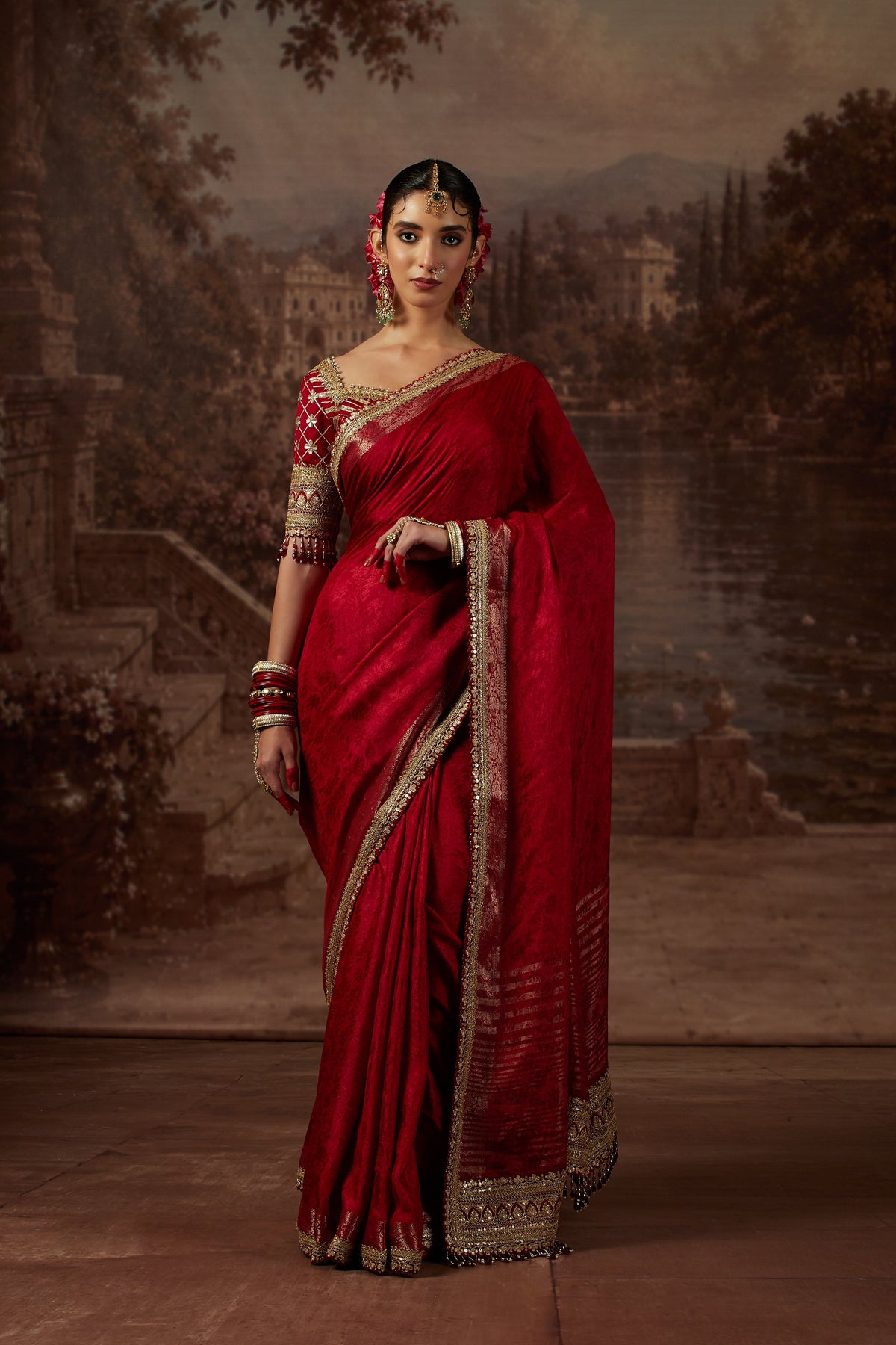 Maroon Saree with Maroon Blouse