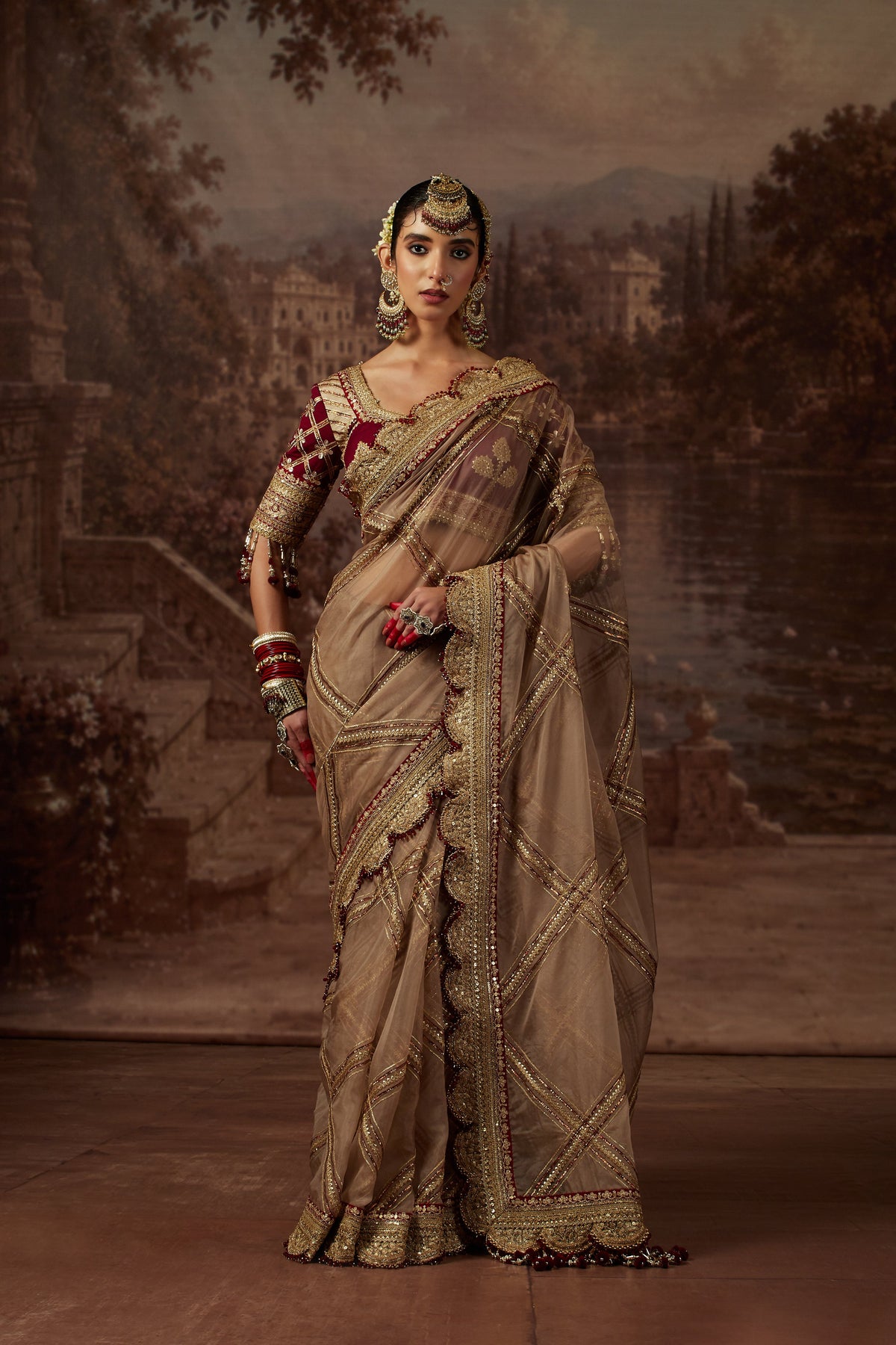 Dusty Gray Saree with Gray & Maroon Blouse
