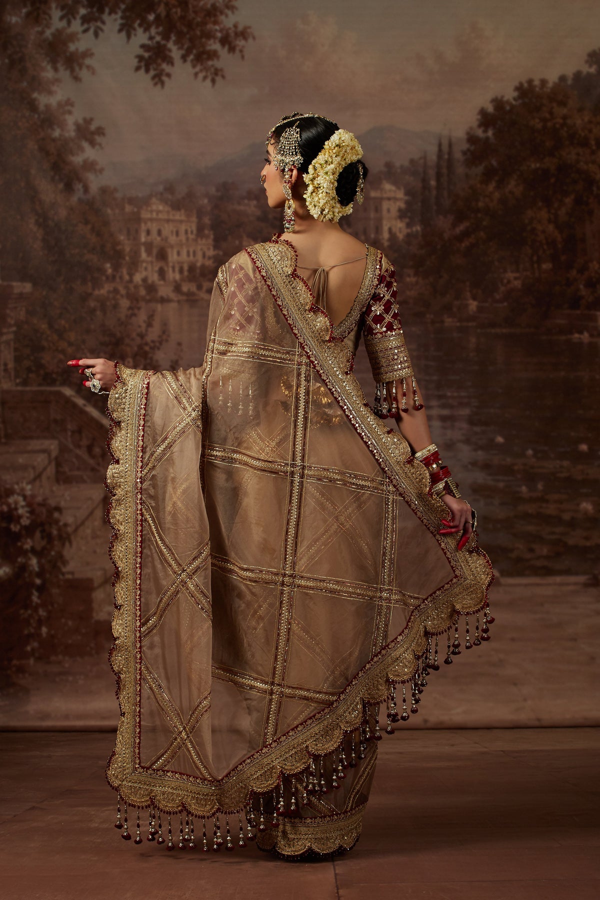 Dusty Gray Saree with Gray & Maroon Blouse