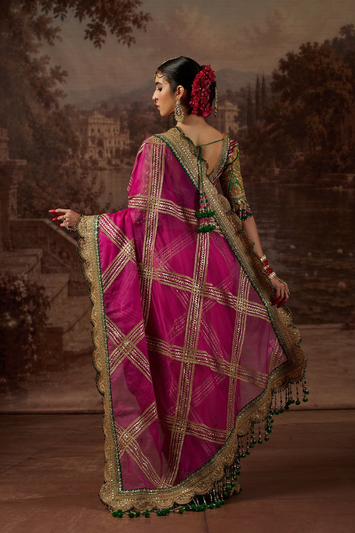 Rani Saree with Green Blouse