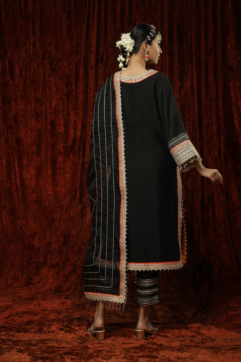 Black & Orange Kurta Pant Dupatta Set