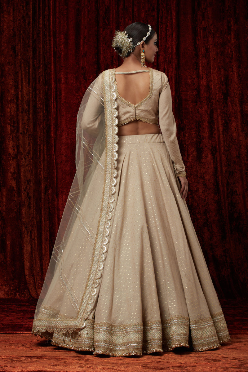 Light Gold Cotton Chanderi Lehenga Set