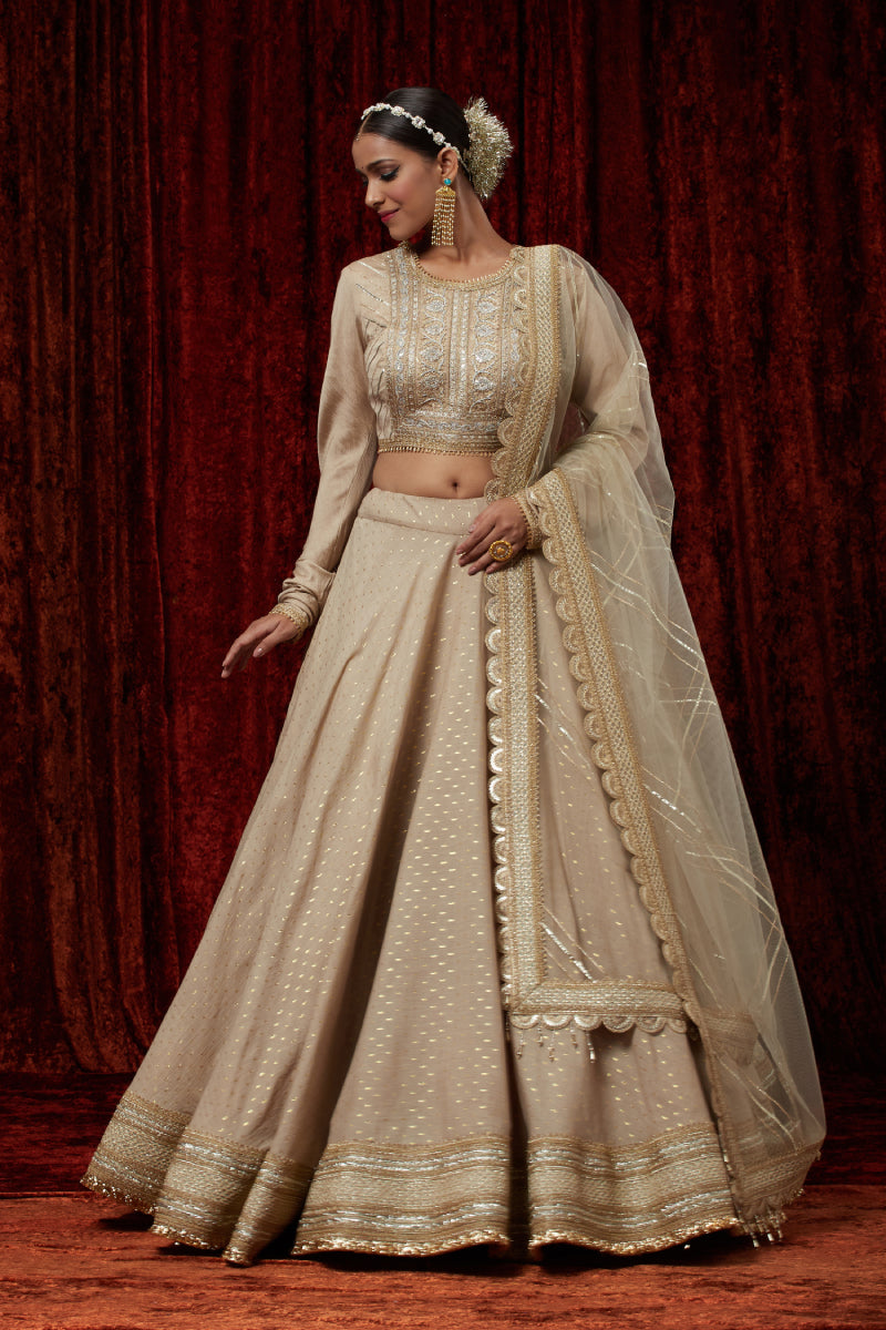 Light Gold Cotton Chanderi Lehenga Set