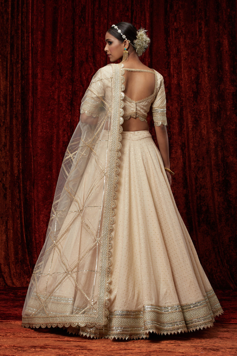 Beige Cotton Chanderi Lehenga Set