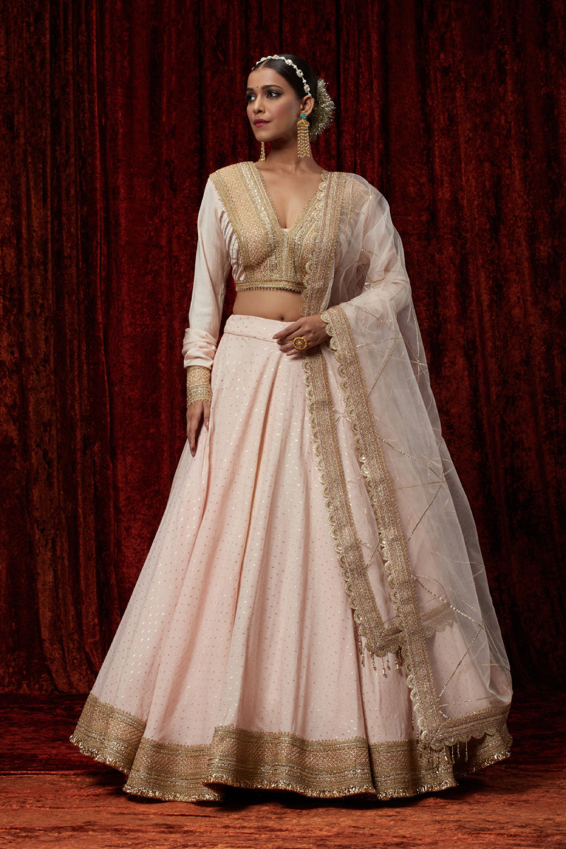 Light Peach Cotton Chanderi Lehenga Set