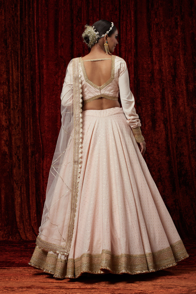 Light Peach Cotton Chanderi Lehenga Set