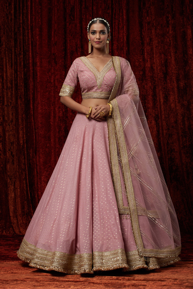 Dusty Pink Cotton Chanderi Lehenga Set