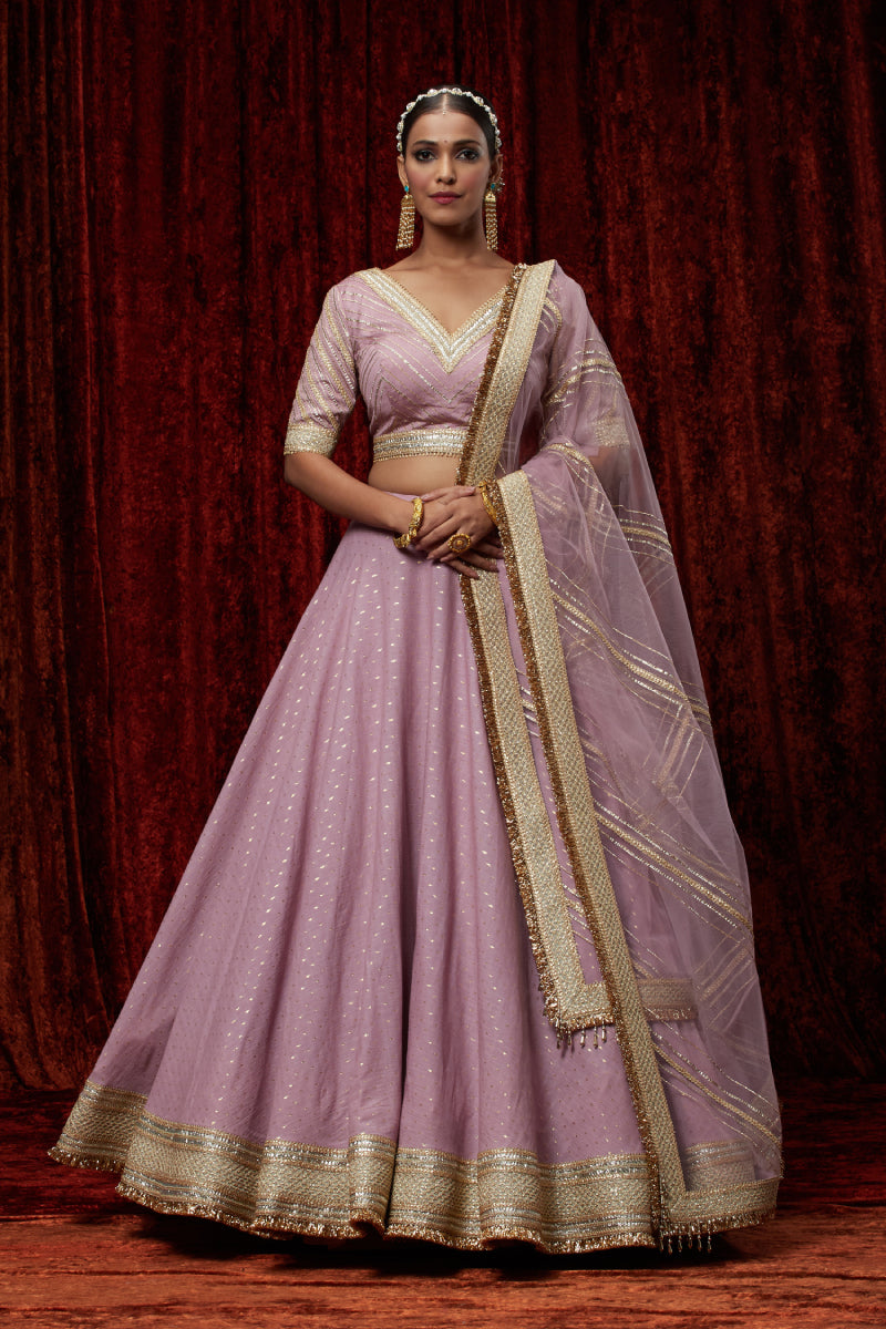 Dusty Purple Cotton Chanderi Lehenga Set