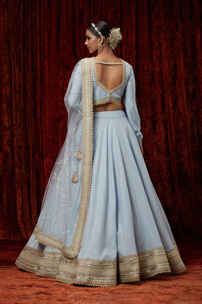 Powder Blue Cotton Chanderi Lehenga Set