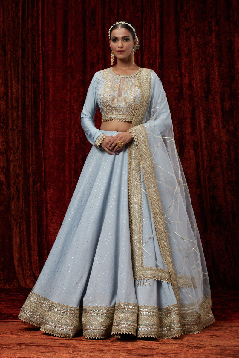 Powder Blue Cotton Chanderi Lehenga Set