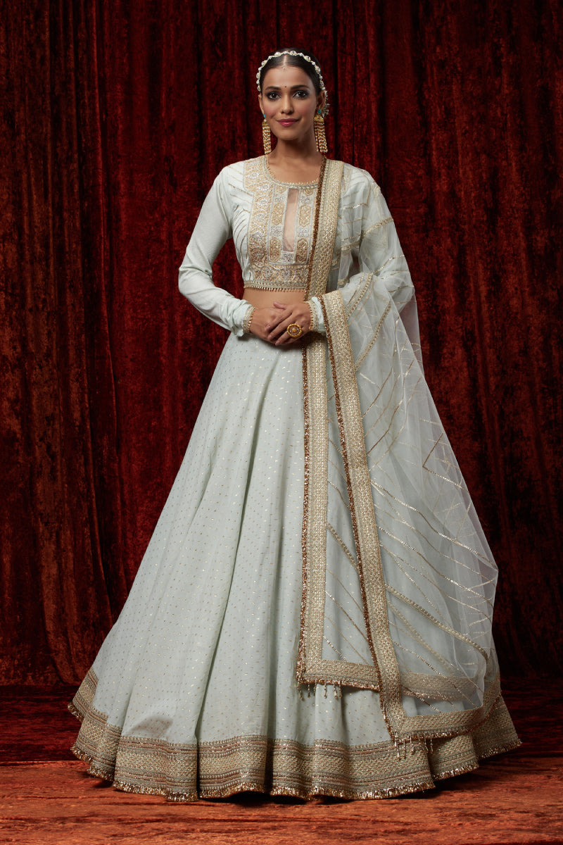 Light Sky Blue Cotton Chanderi Lehenga Set