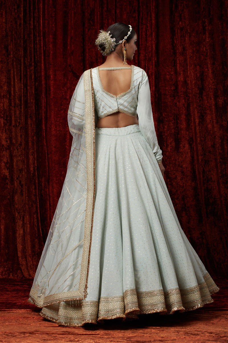 Light Sky Blue Cotton Chanderi Lehenga Set