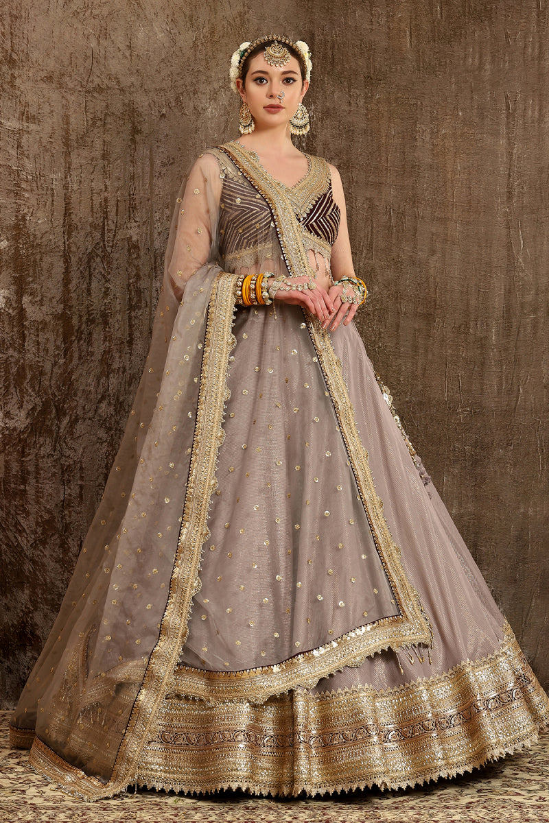 Gray, Wine Lehenga Set