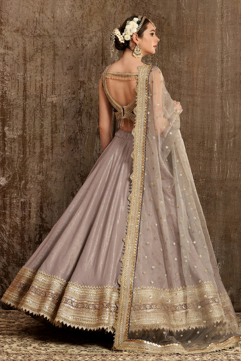 Gray, Wine Lehenga Set