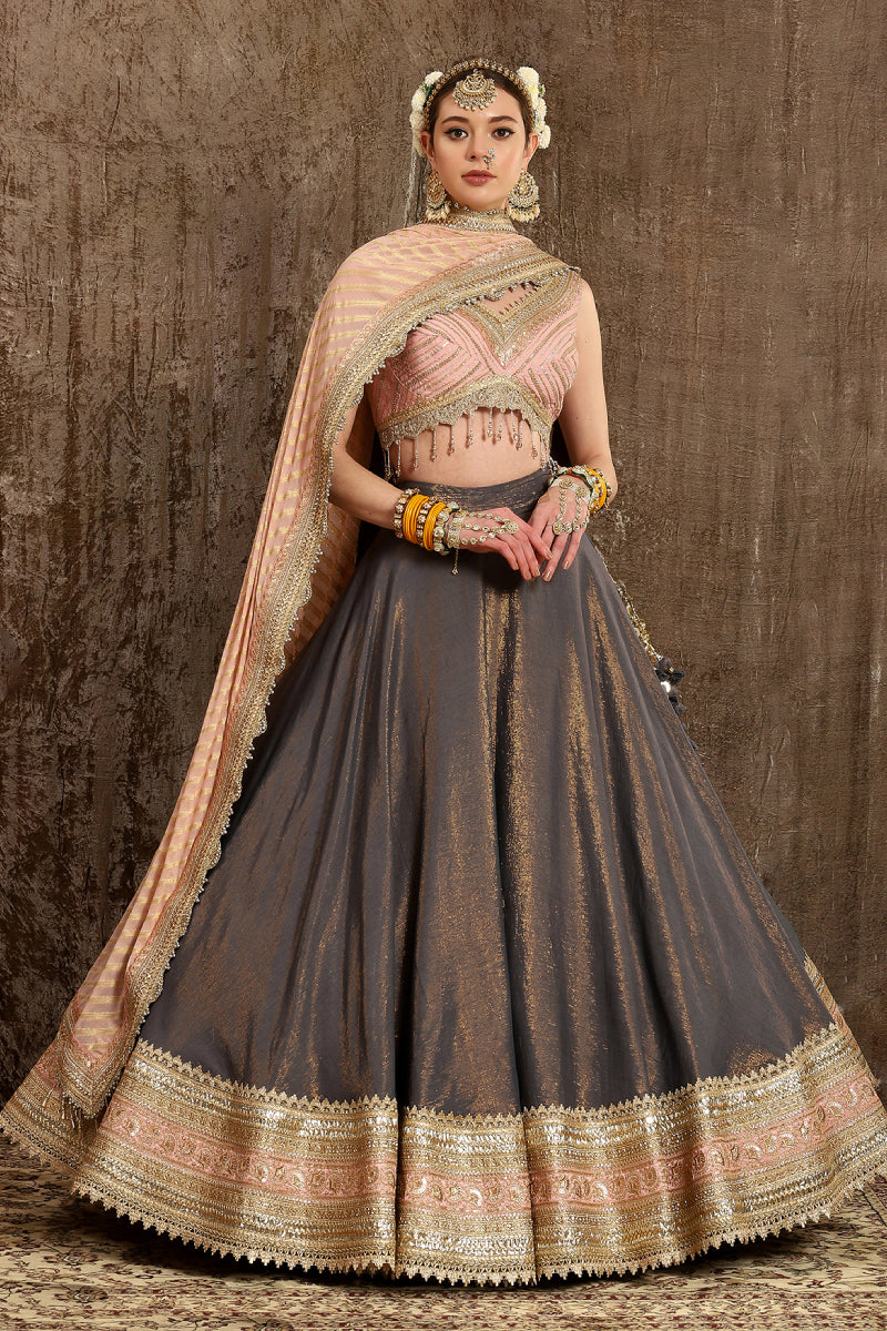 Charcoal Gray, Baby Pink Lehenga Set