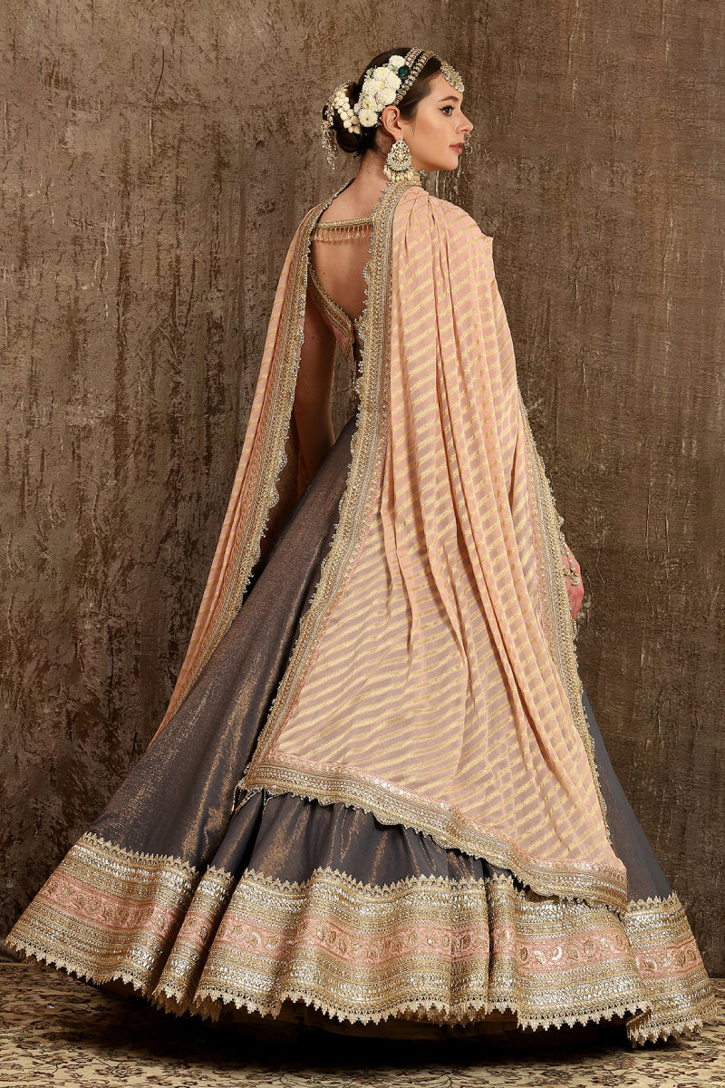 Charcoal Gray, Baby Pink Lehenga Set