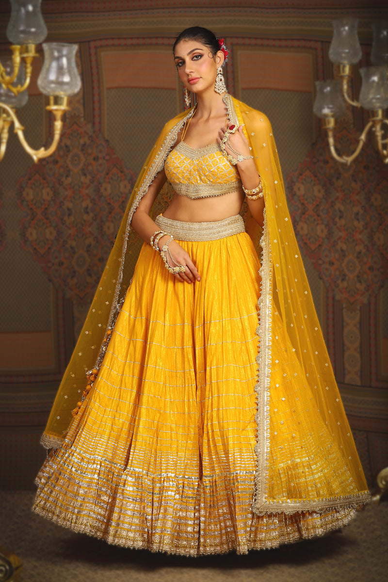 Mango Yellow Crinkle Lehenga Set