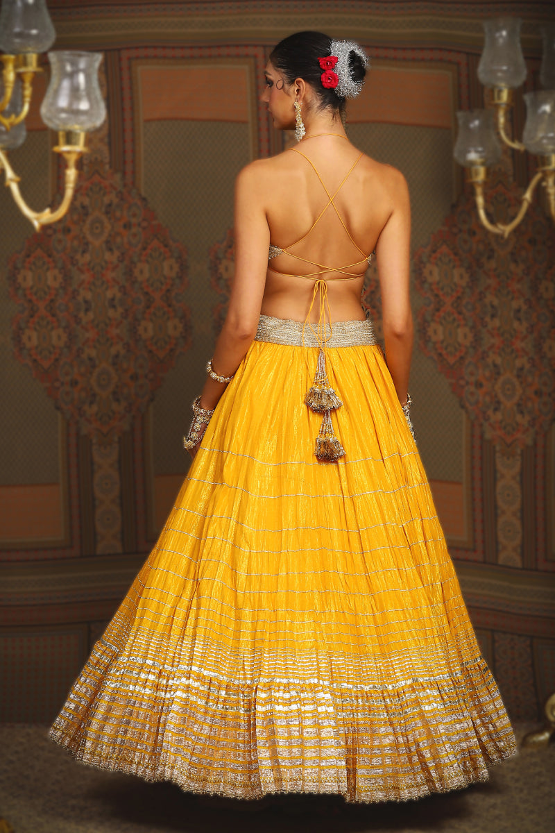 Mango Yellow Crinkle Lehenga Set