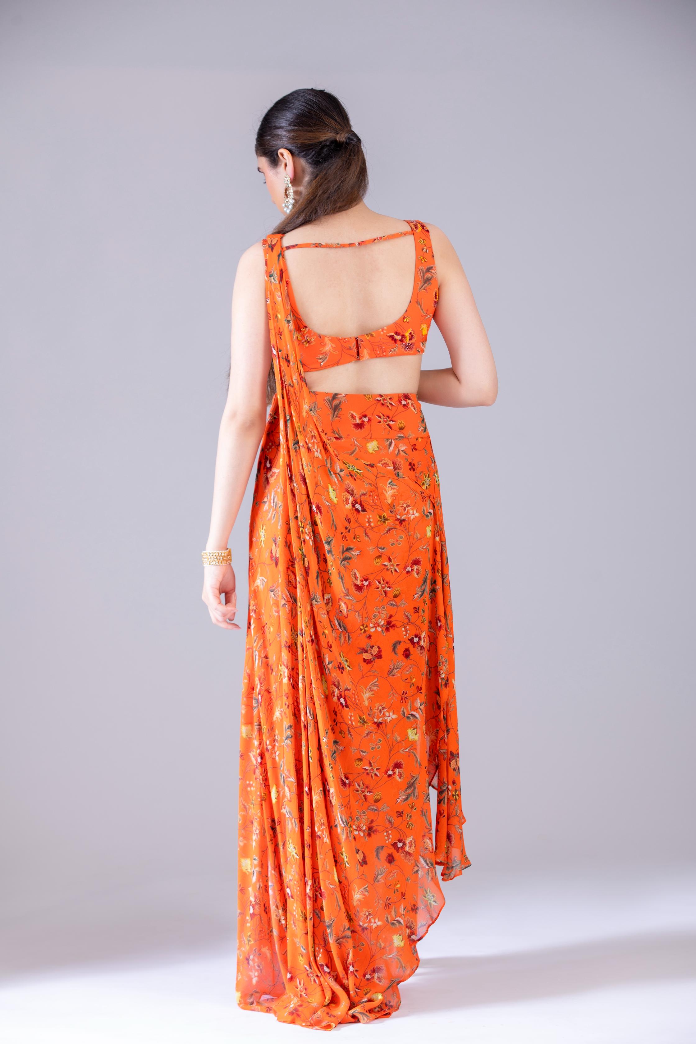 Orange Dhoti Saree Set