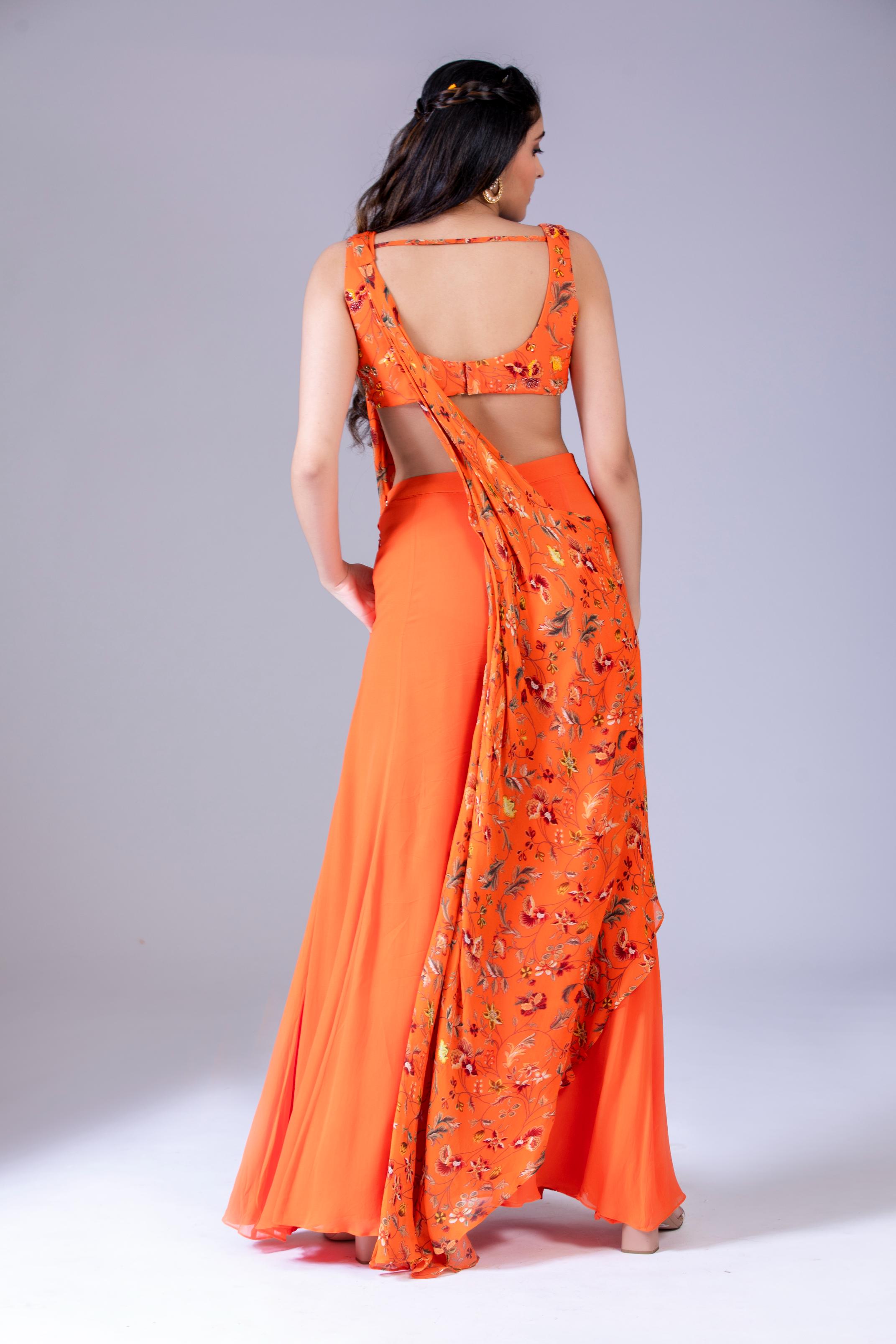 Orange Sharara Saree