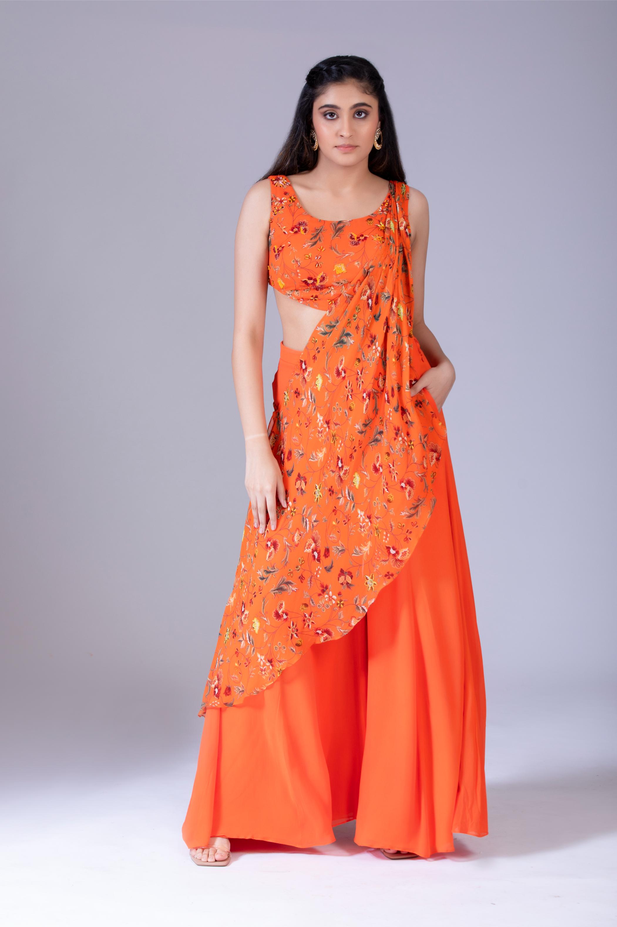 Orange Sharara Saree