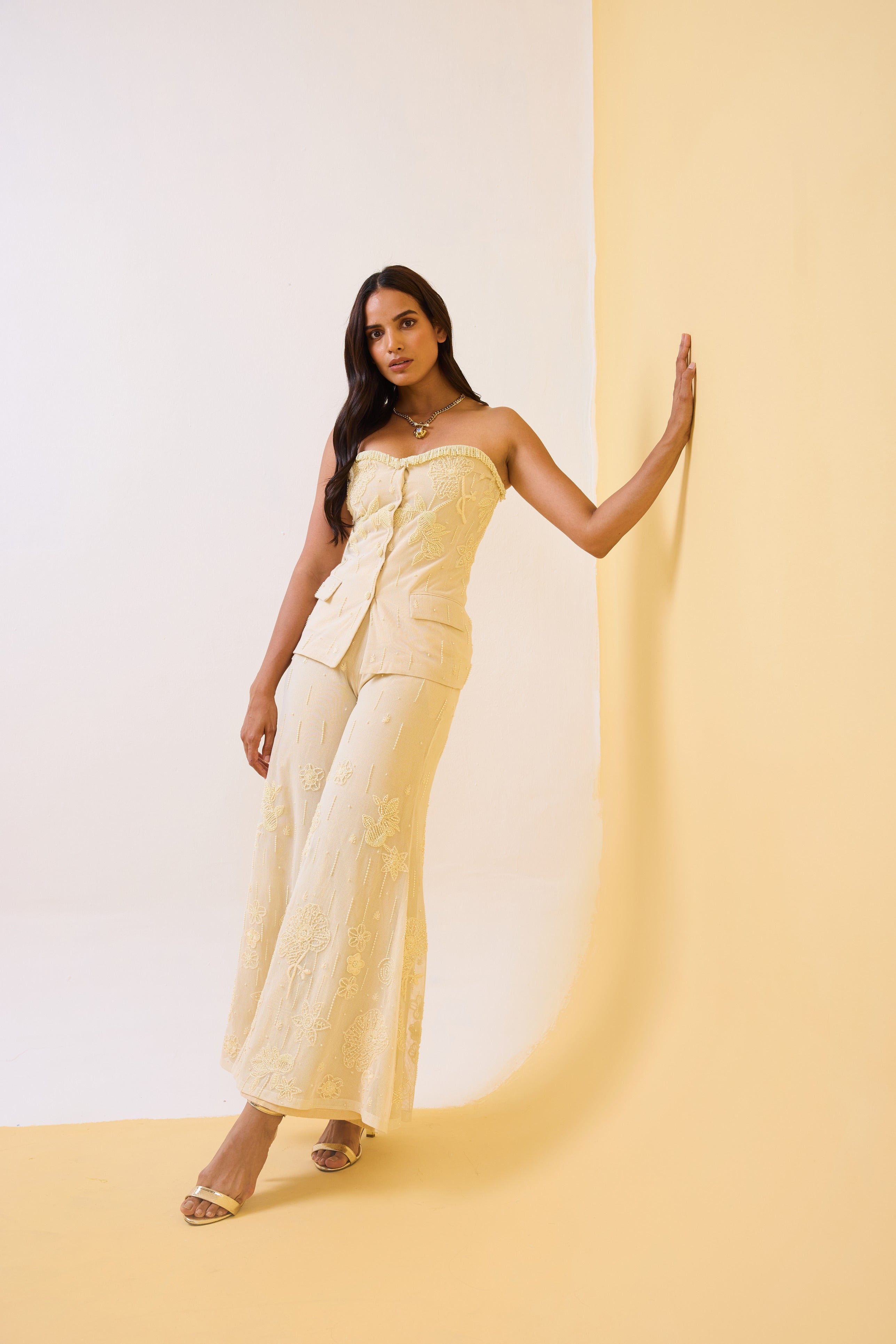 The Ivory-Tulle Bustier Sharara Set