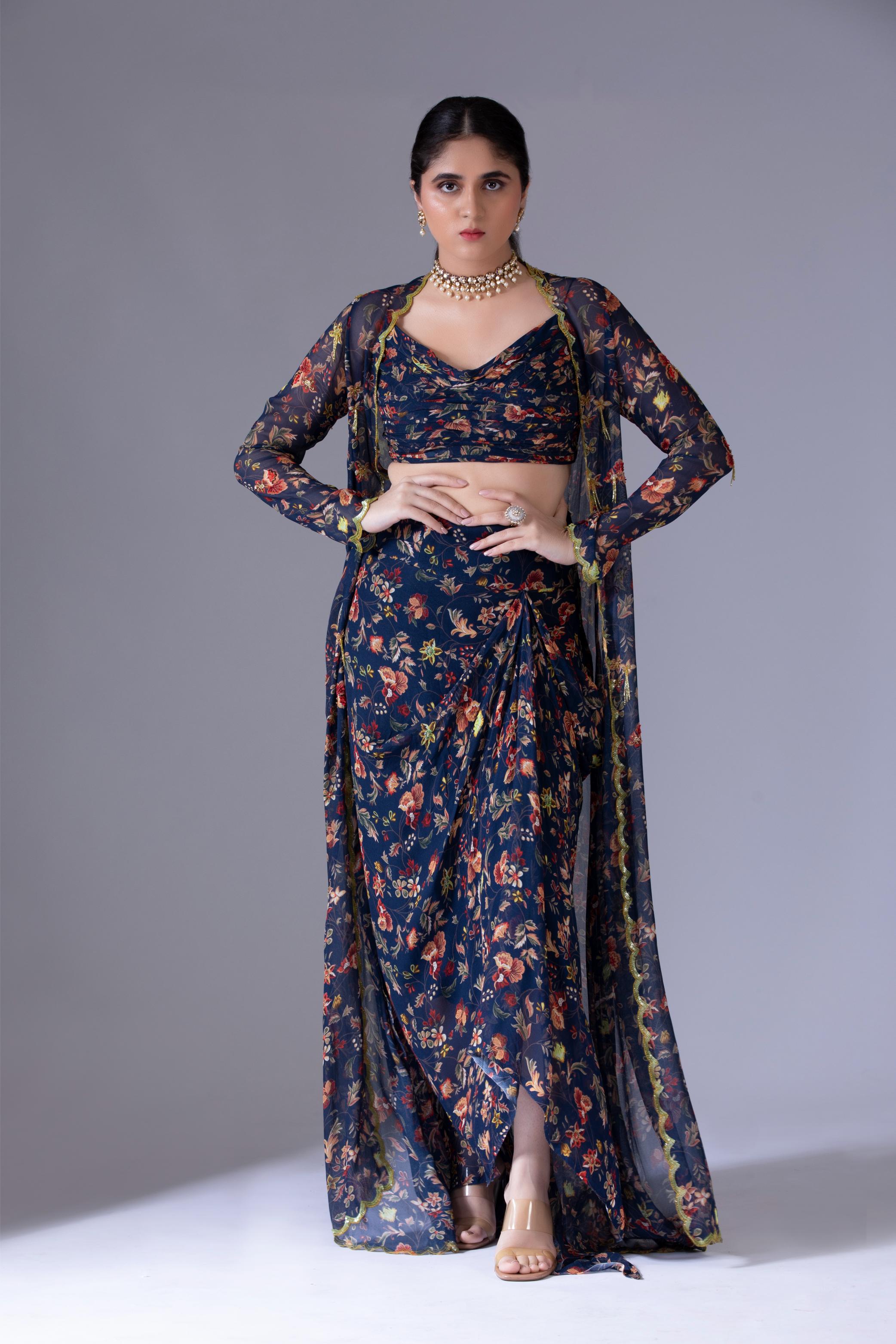Navy Blue Dhoti Jacket Set