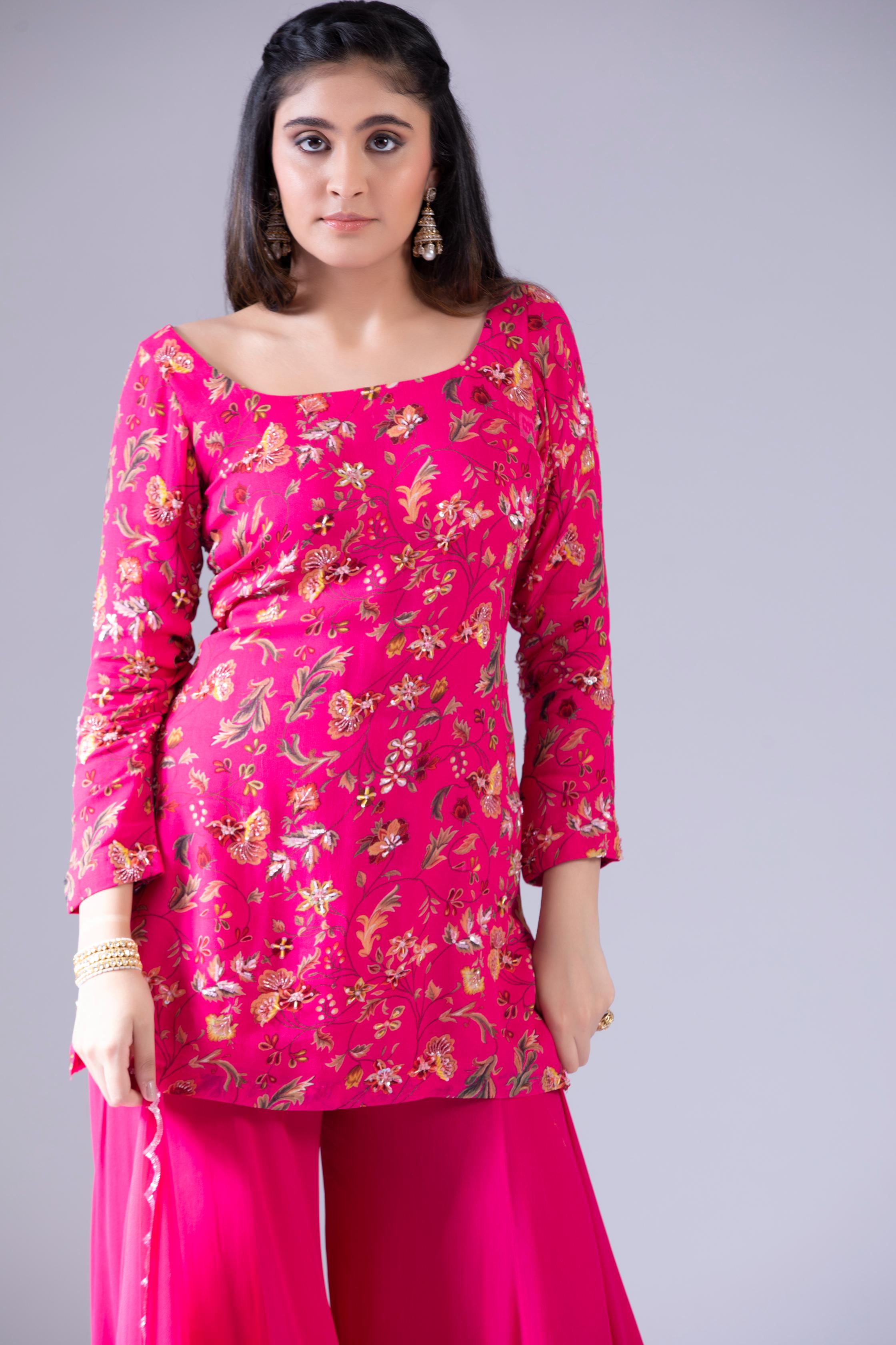 Fuchsia Pink Sharara Kurti Set