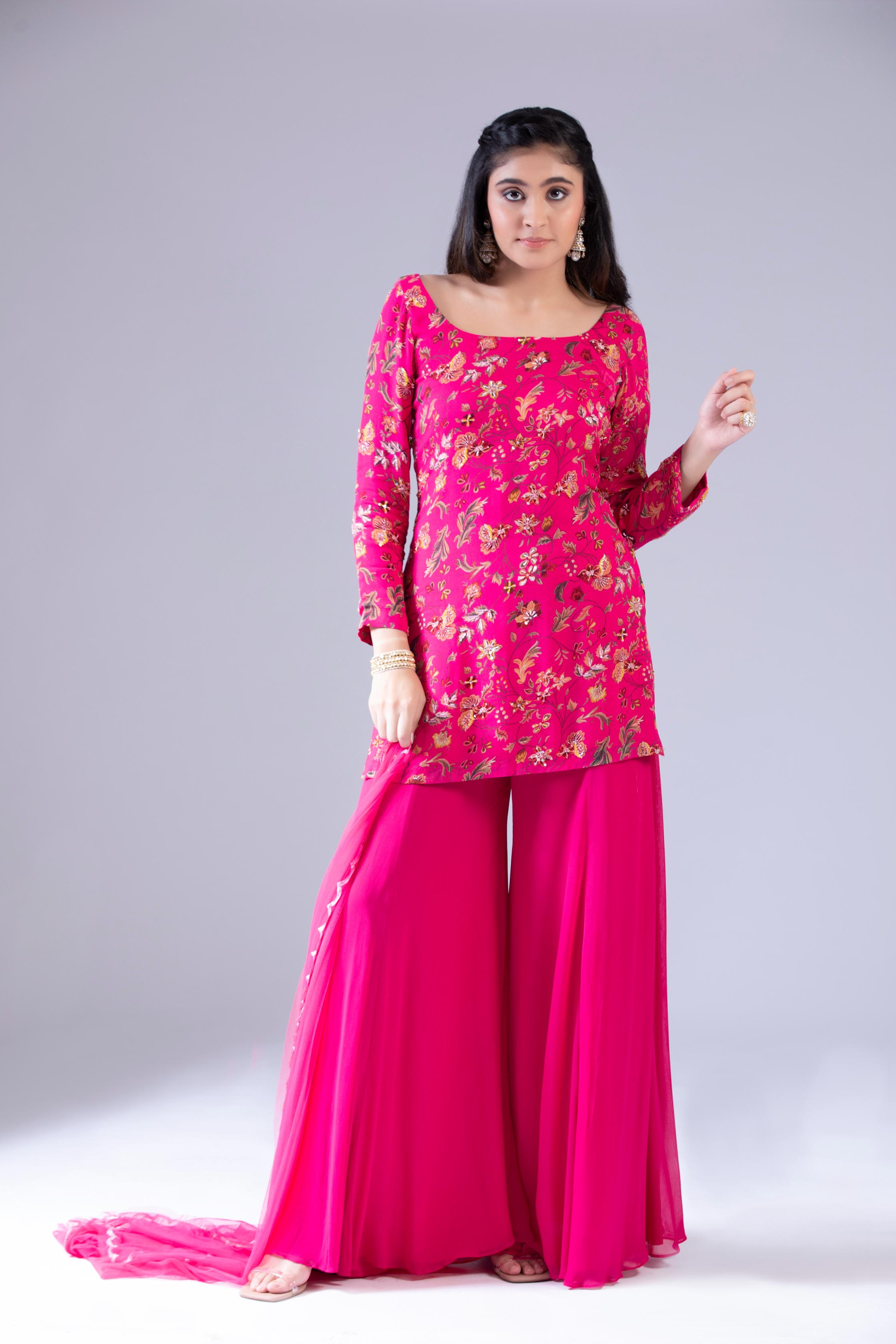 Fuchsia Pink Sharara Kurti Set