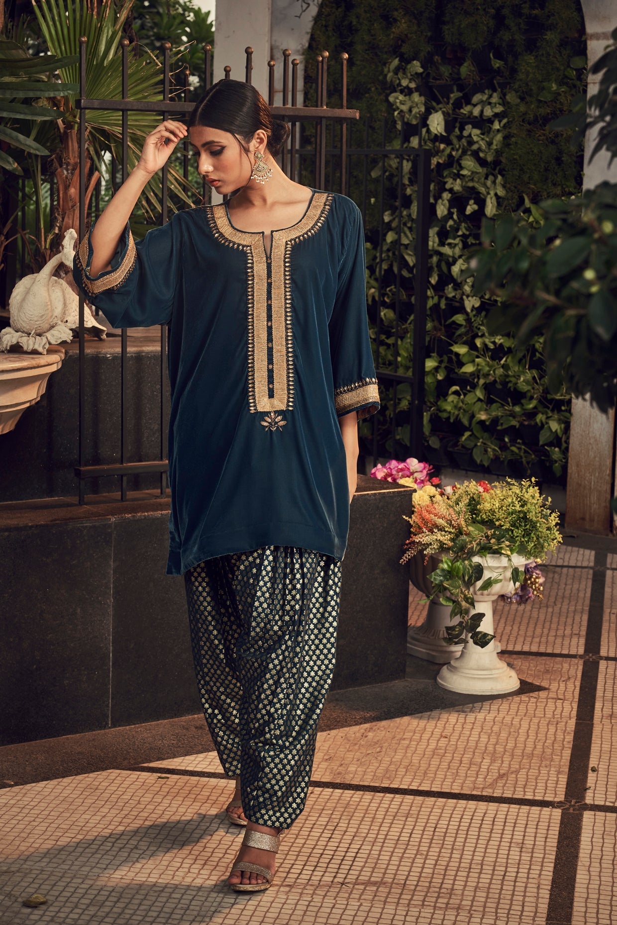 Prussian Blue Dogri Kurta Set