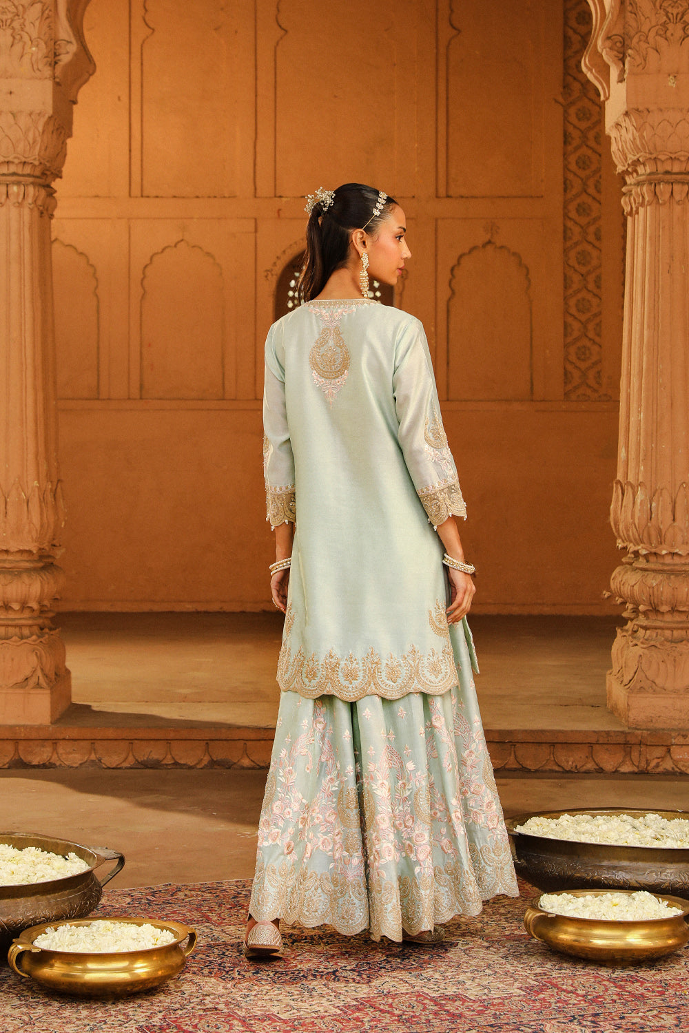 Short kurta with sharara and dupatta