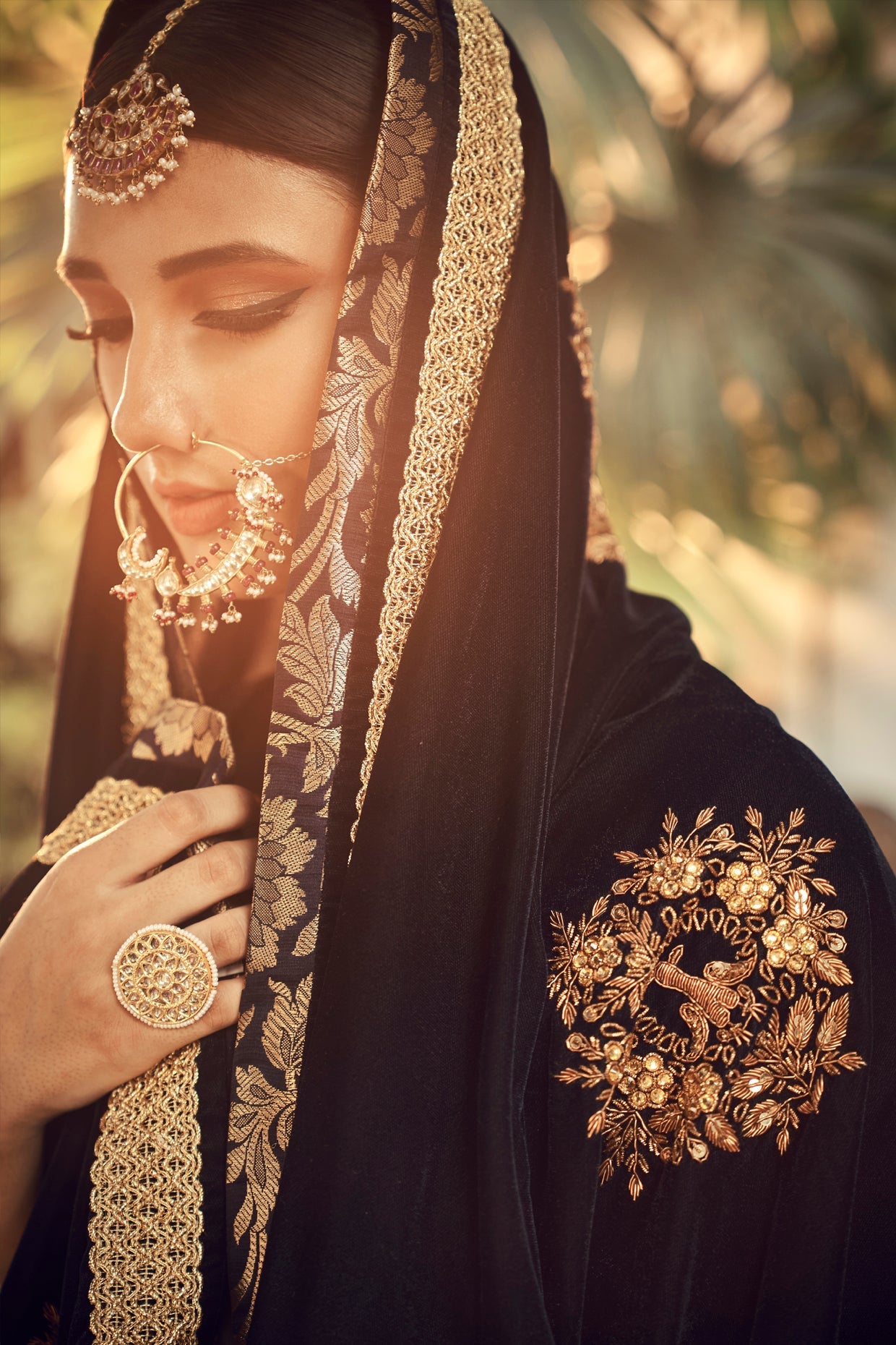 Champagne & Midnight Blue Embroidered Lehenga Set