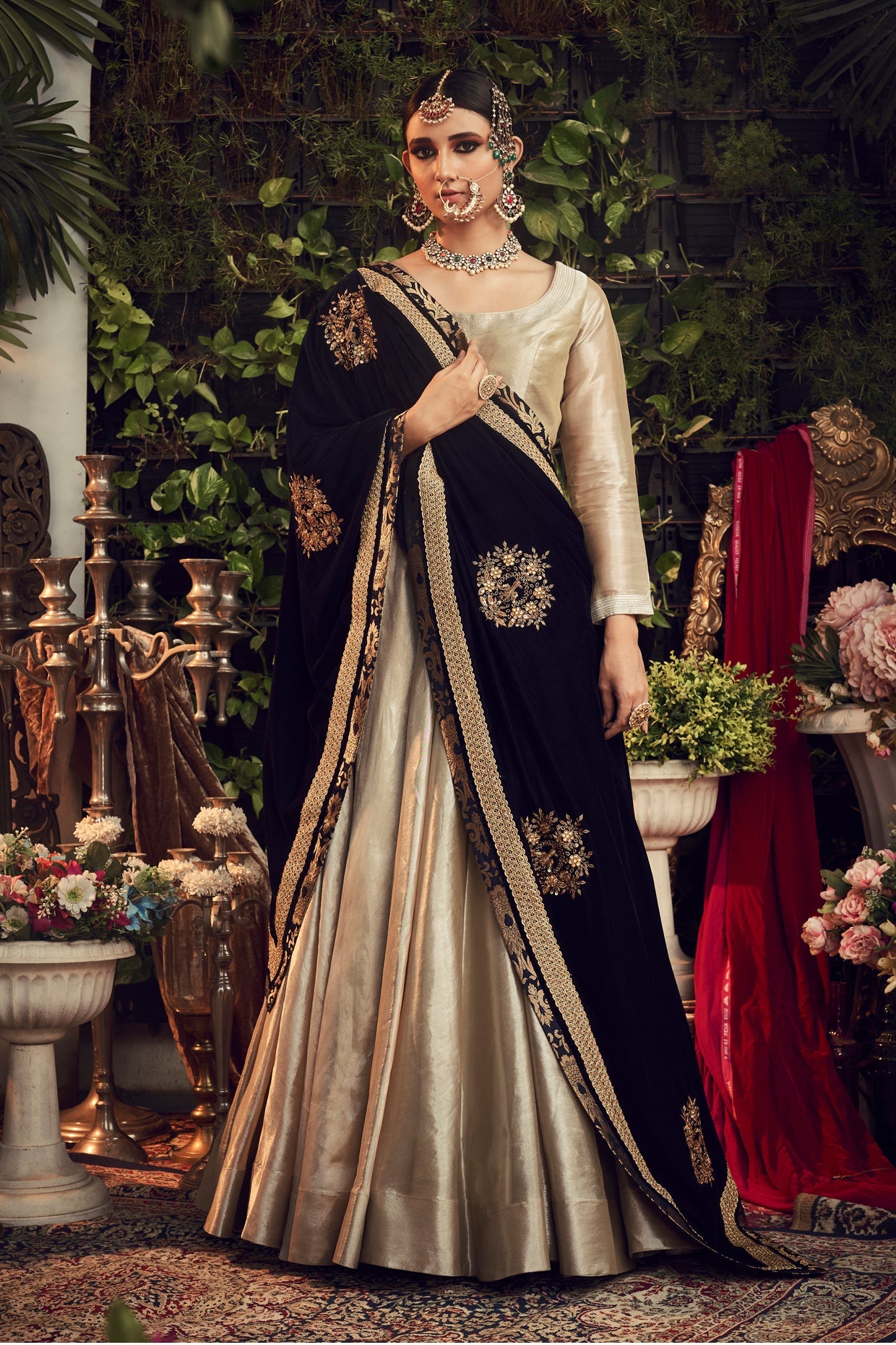 Champagne & Midnight Blue Embroidered Lehenga Set
