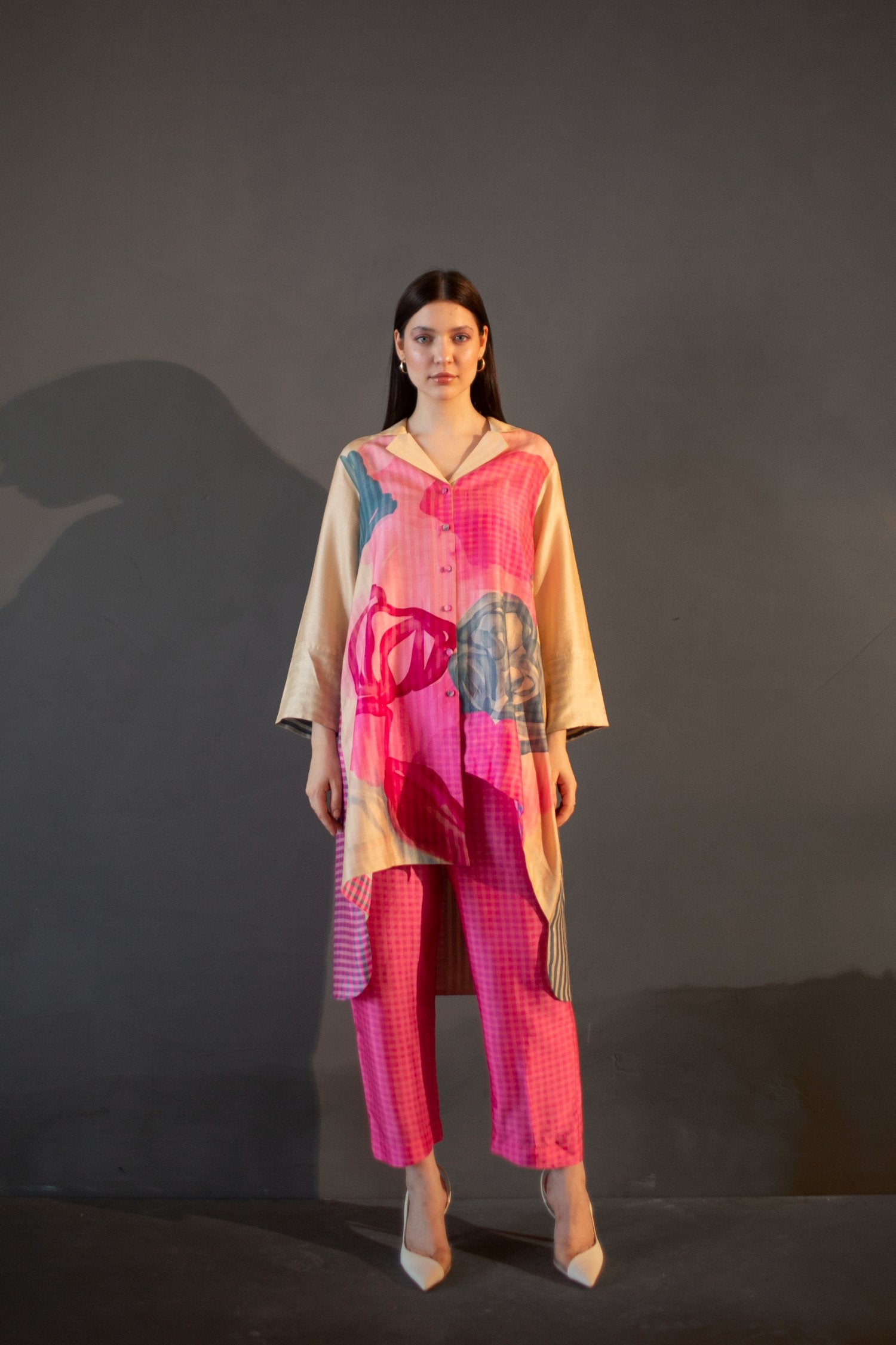 Yellow & Pink High Low Kurta Set