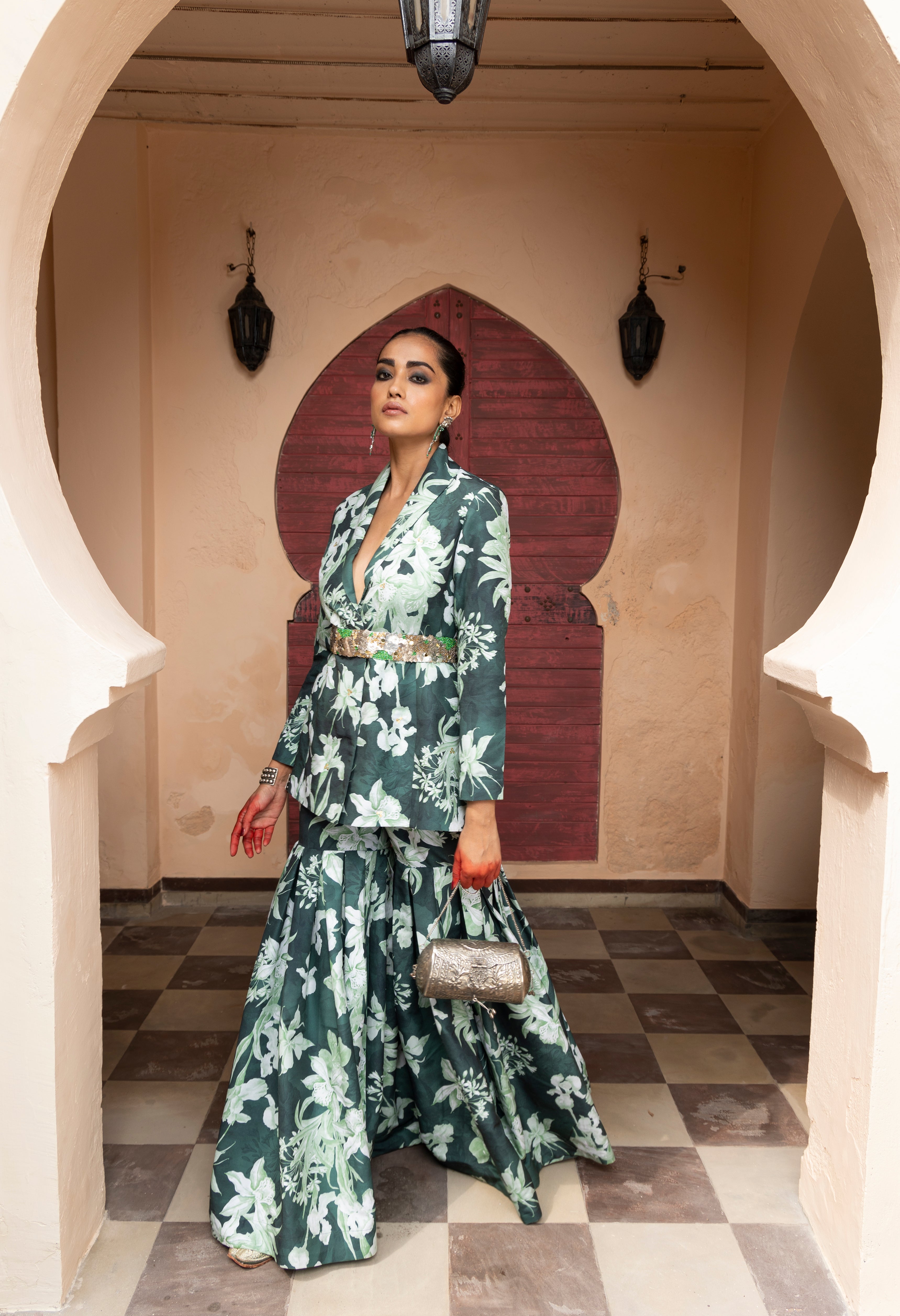 Nur Emerald Jacket and Gharara Set