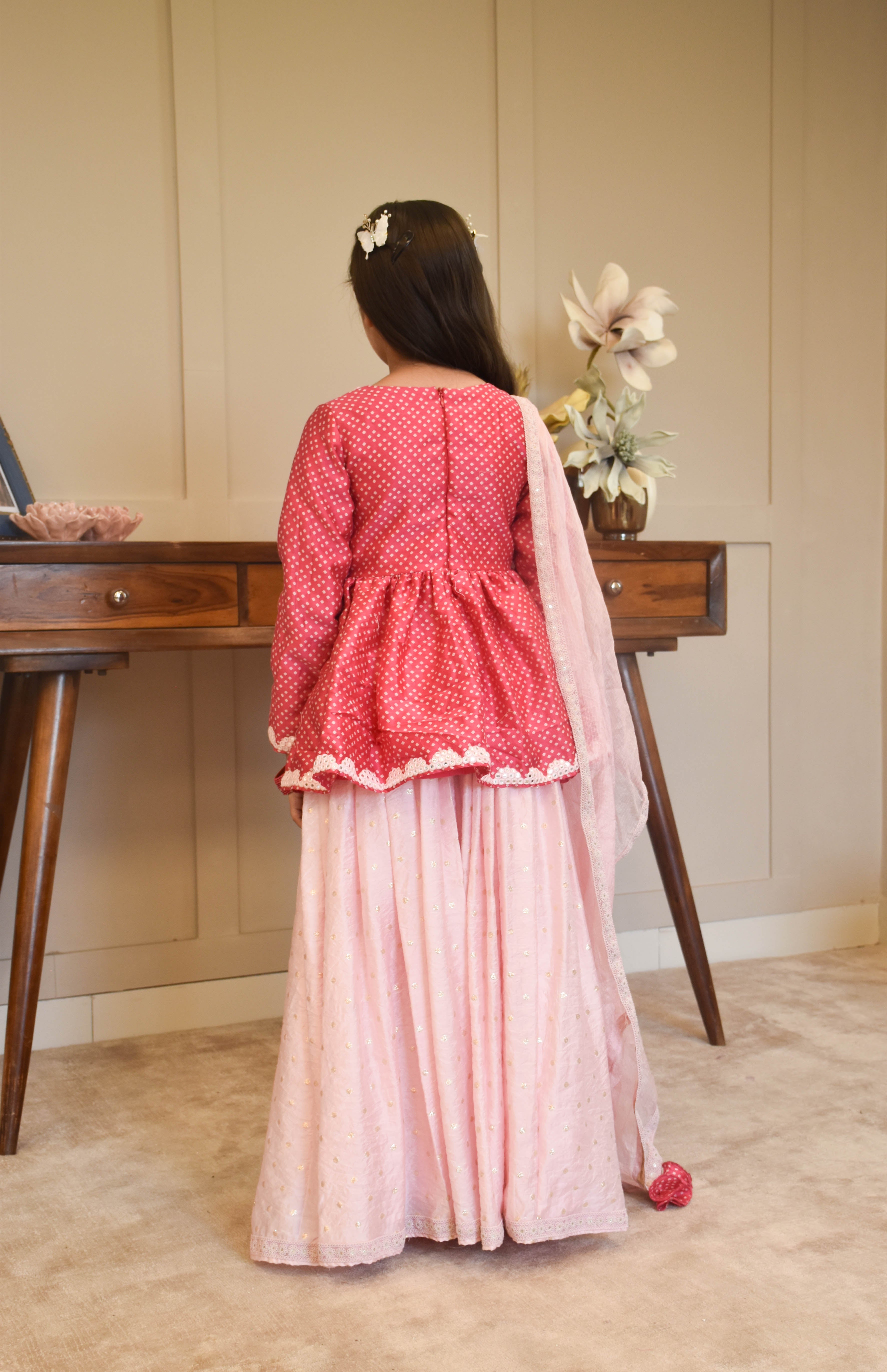 Pink Peplum Top with Lehenga