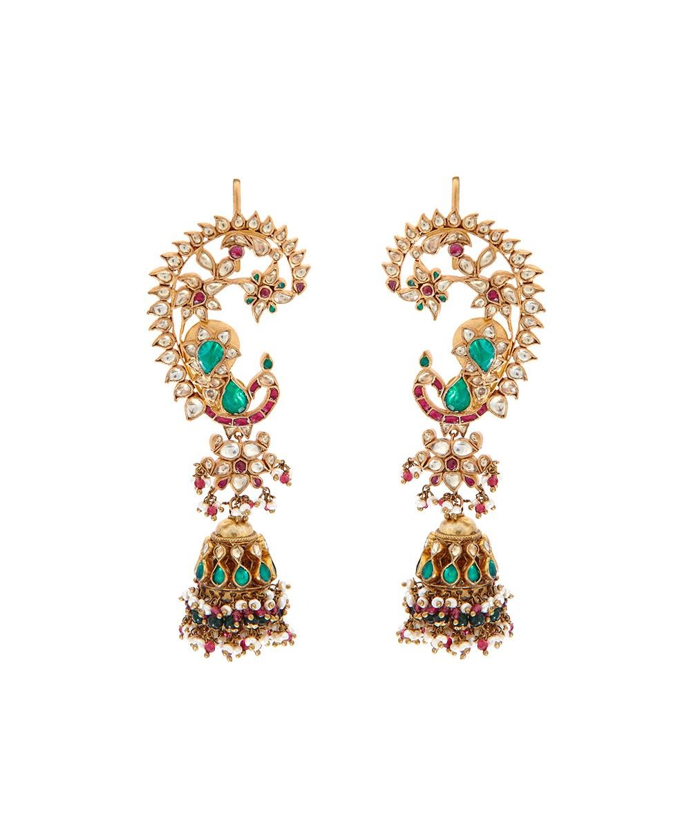Multicoloured Peacock Earcuffs
