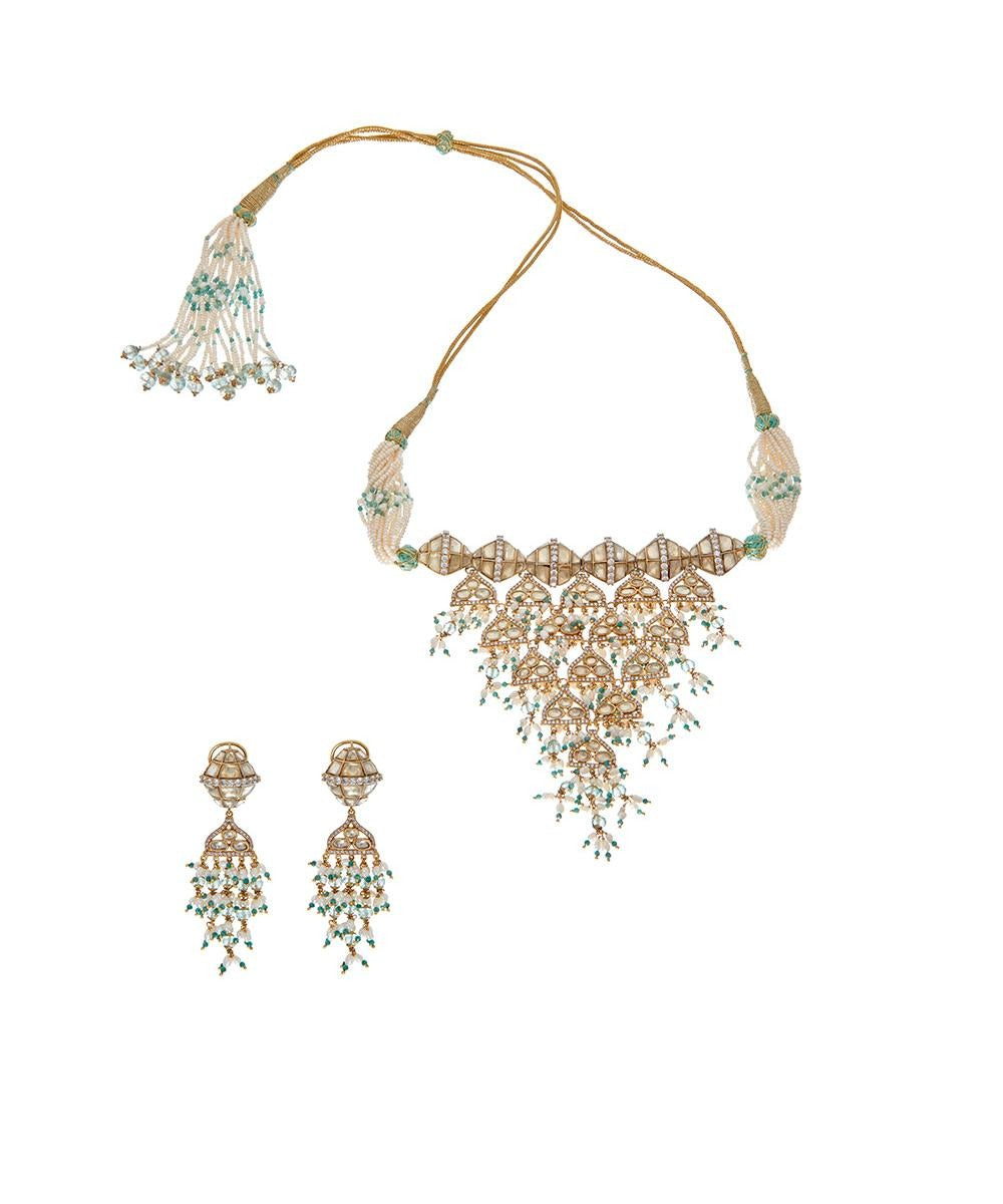 Mint Green Damroo Kundan Choker Set