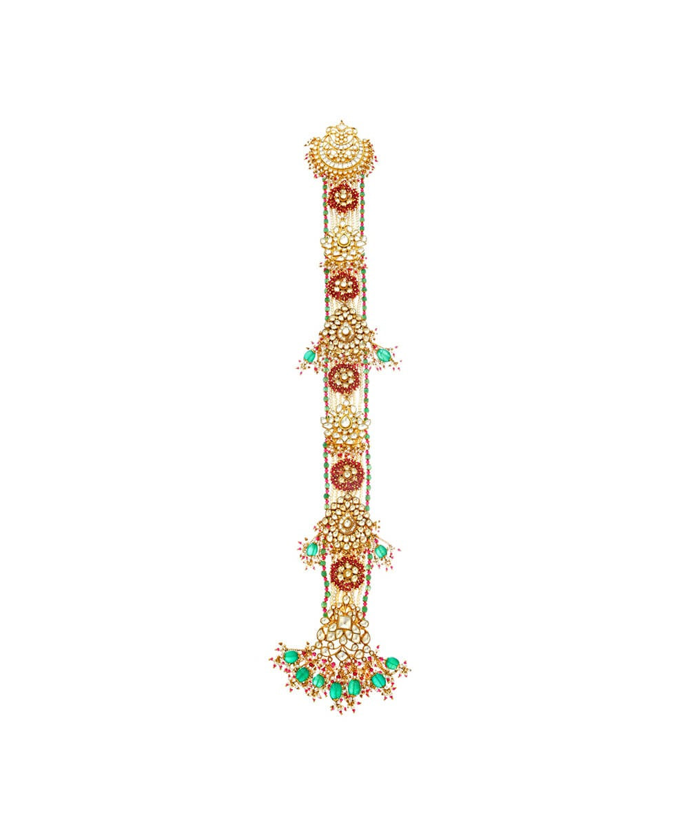 Maroon And Green Kundan Choti
