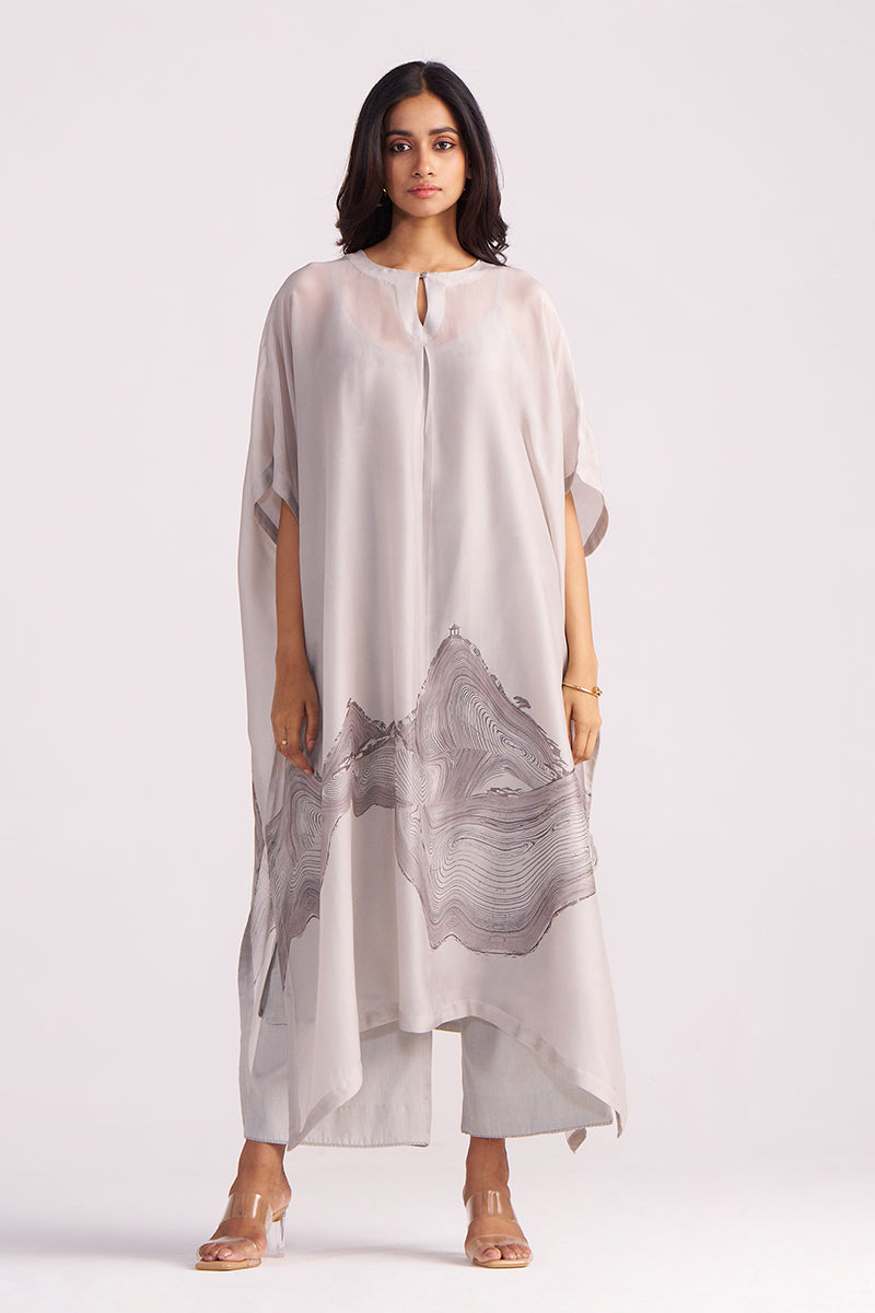 Ash Grey Silk Kaftaan Co-ord Set